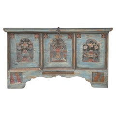 Late 18th Century Light Blu Floral Painted Blanket Chest