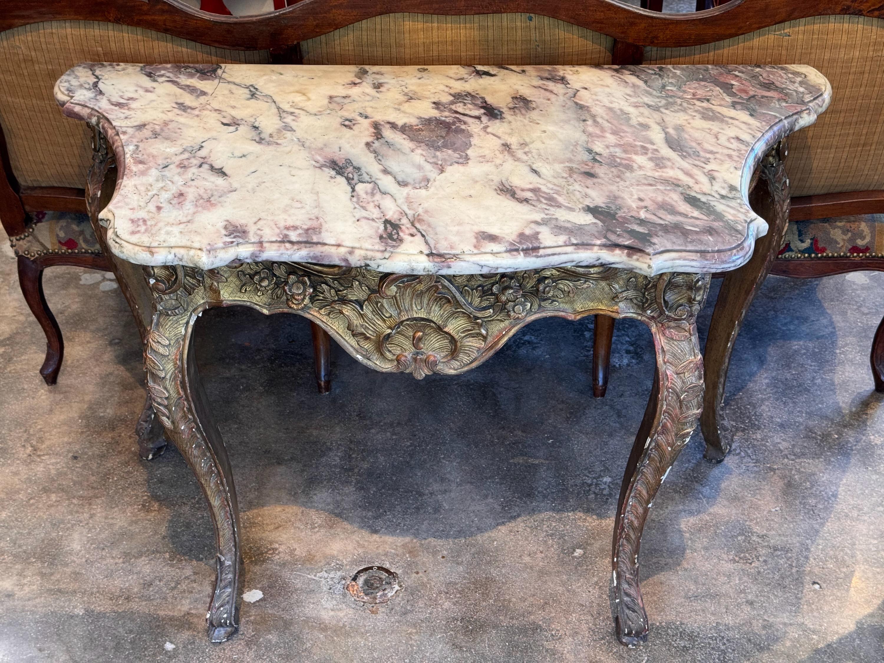Marble Late 18th Century Louis XV Giltwood Console For Sale