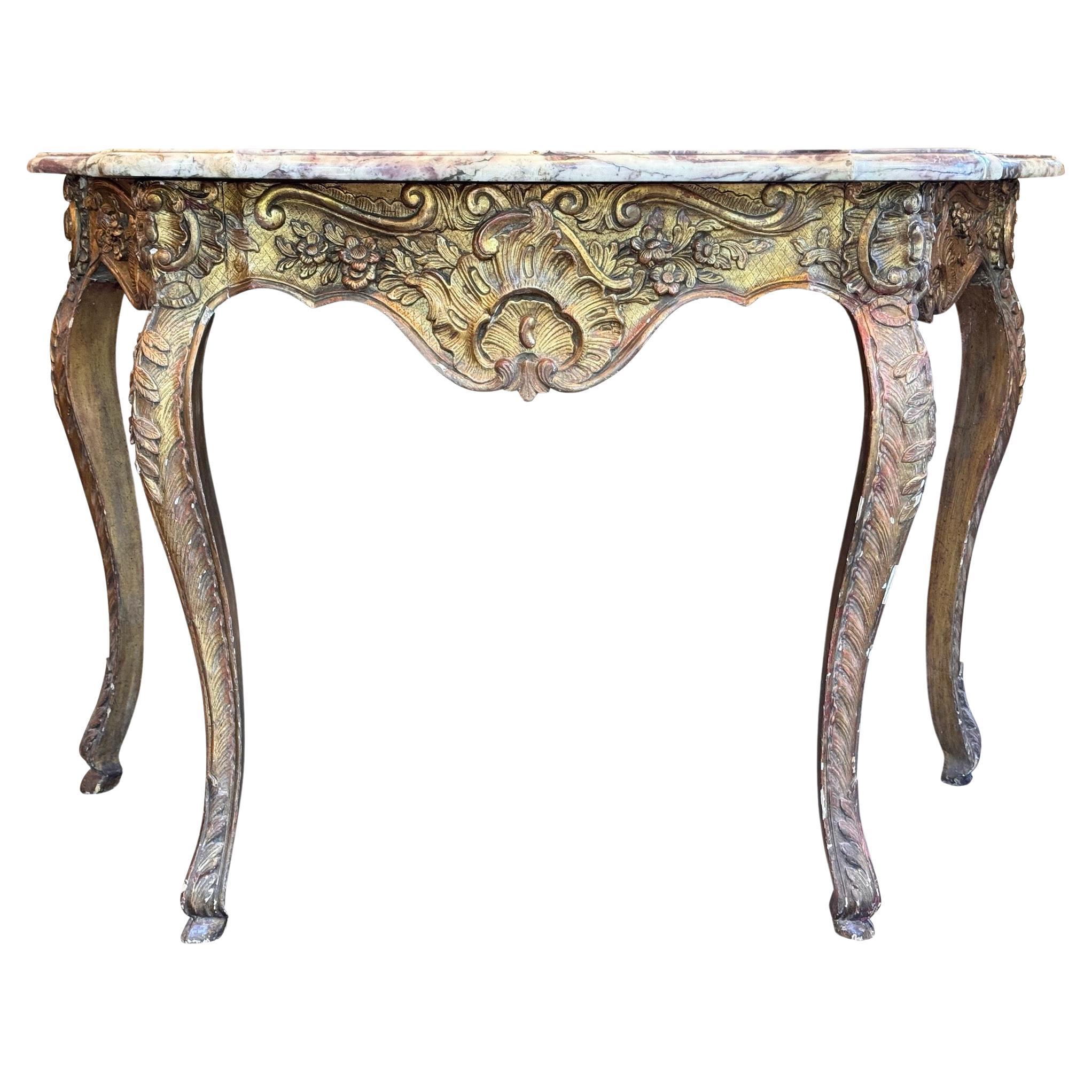 Console in legno dorato Luigi XV della fine del XVIII secolo