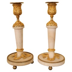 Late 18th Century Louis XVI Carrara Marble Candlesticks