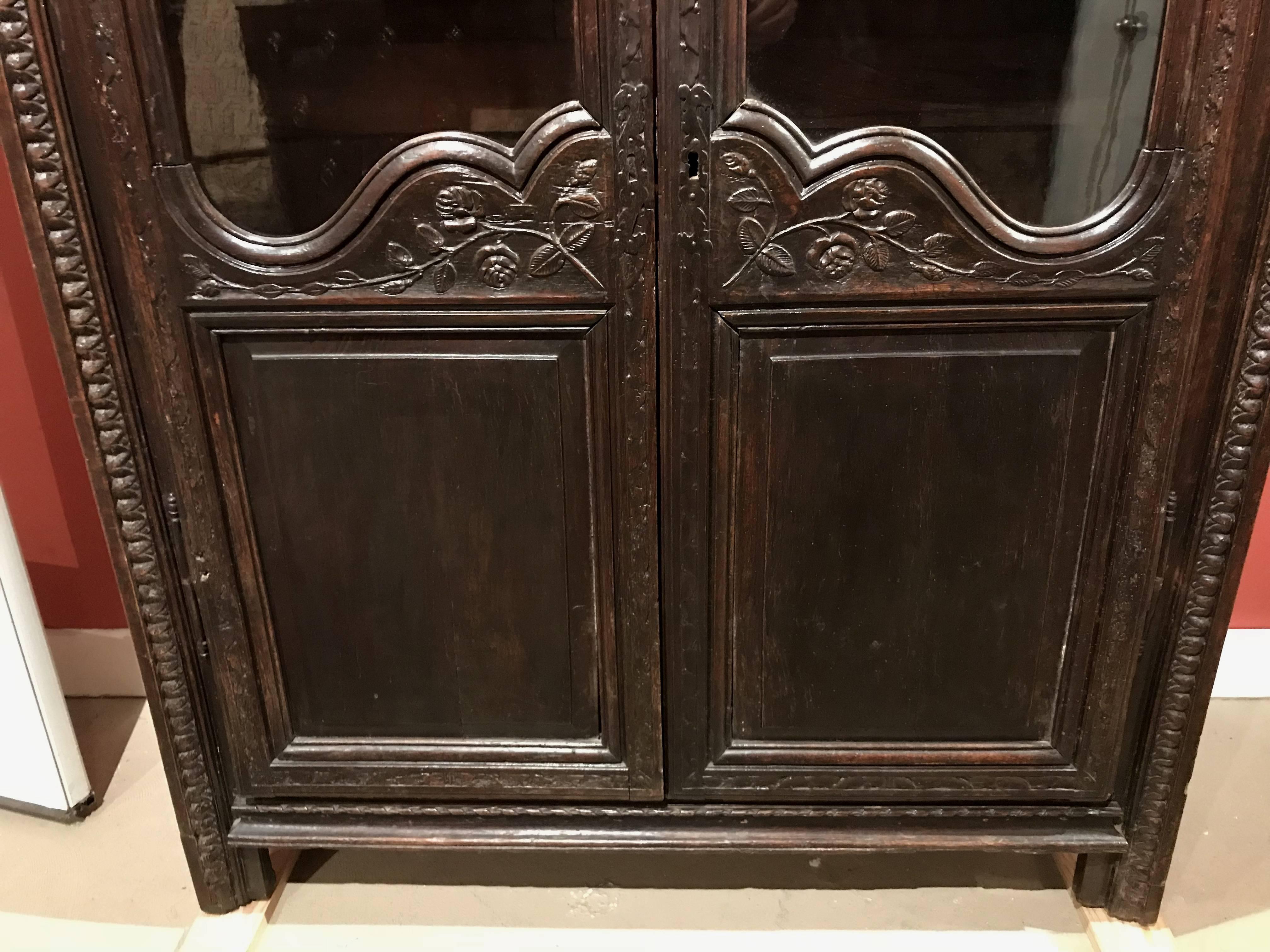 Hand-Carved Late 18th Century Louis XVI French Walnut Two-Door Bookcase