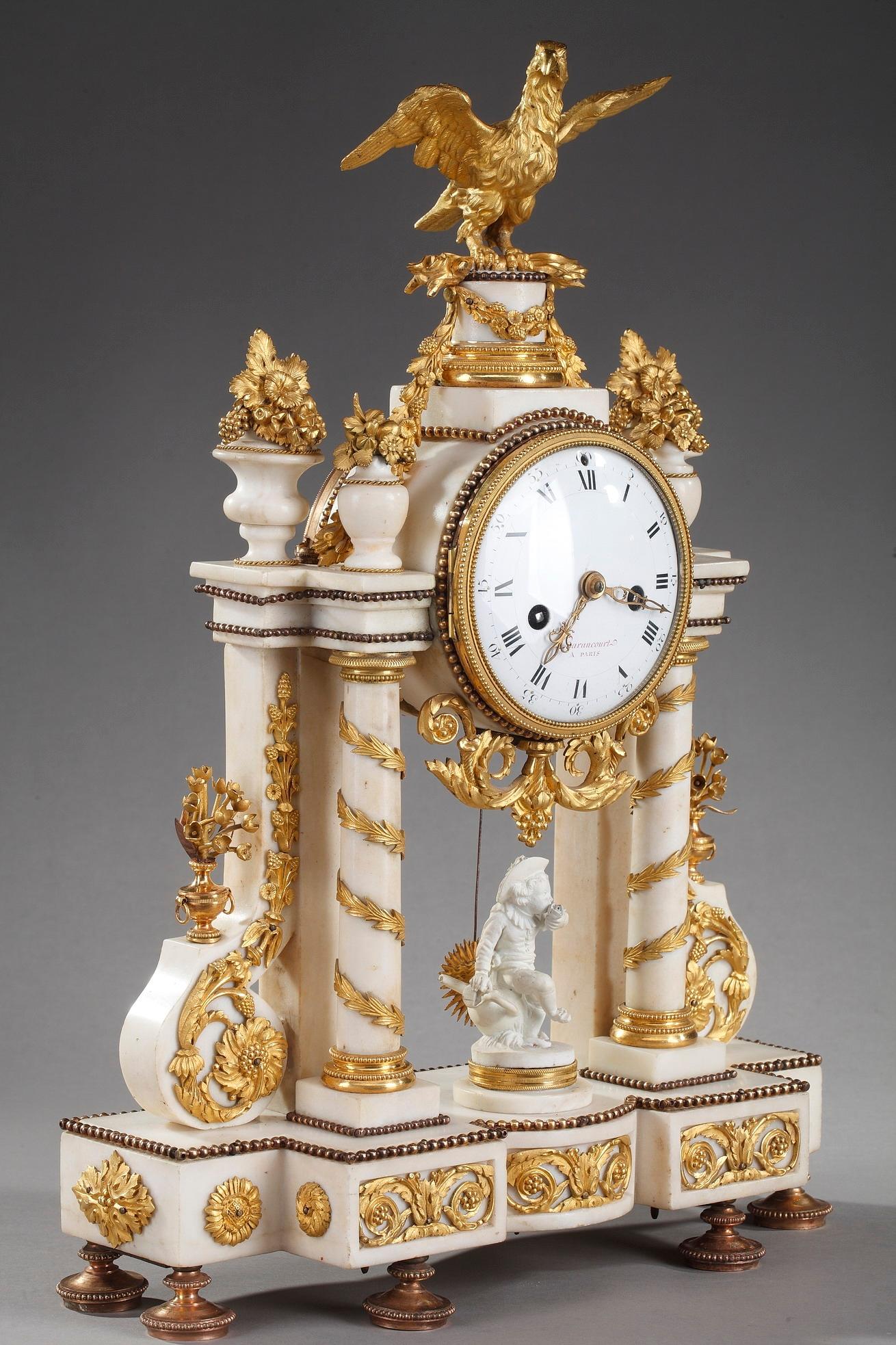 Late 18th Century Louis XVI Marble and Gilt Bronze Portico Clock 10
