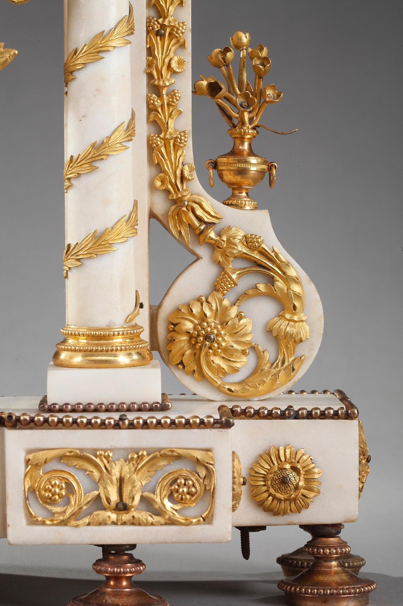 French Late 18th Century Louis XVI Marble and Gilt Bronze Portico Clock