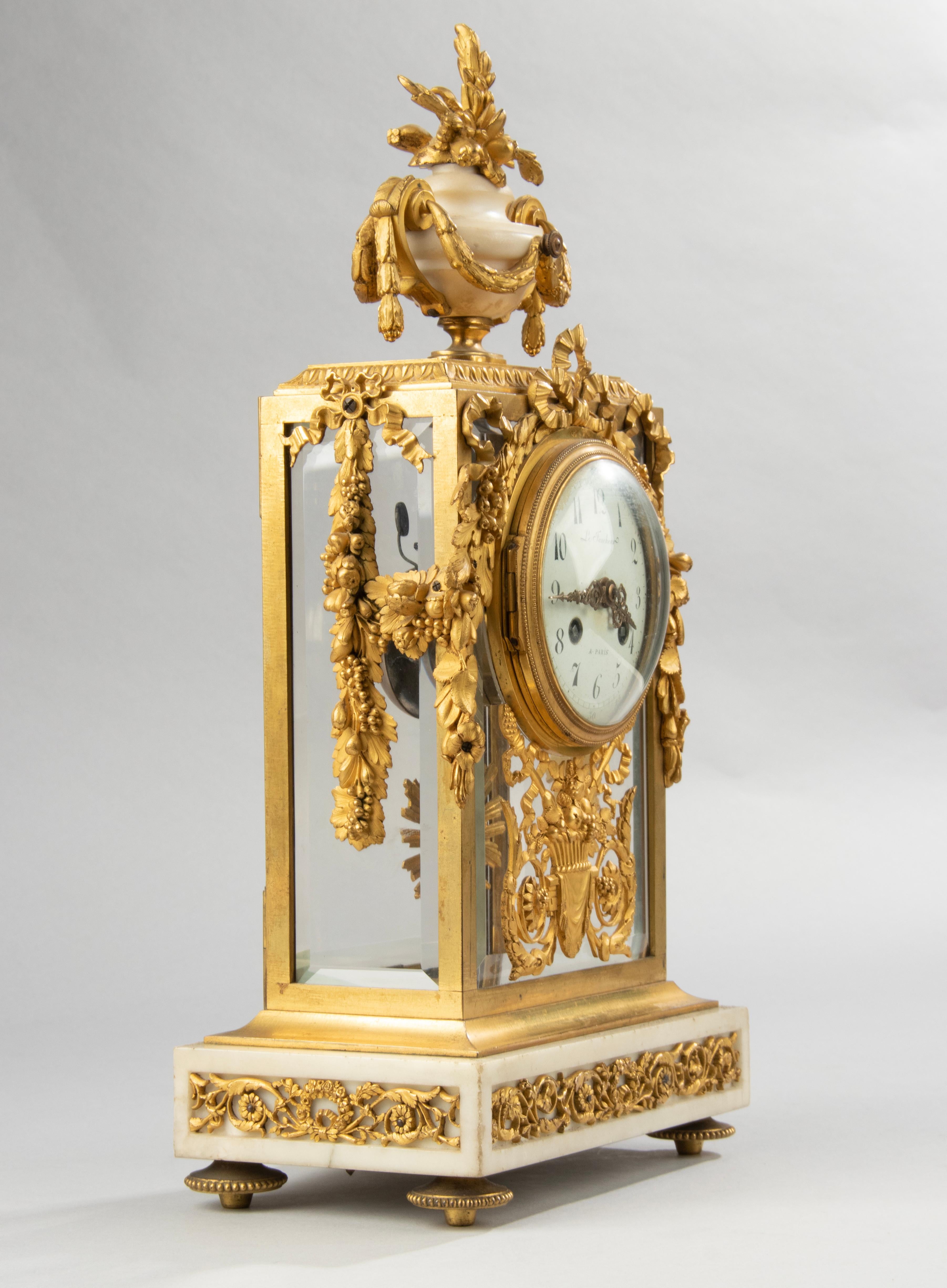 Late 18th Century Louis XVI Period Bronze Ormolu Mantel Clock with Candelabras For Sale 10
