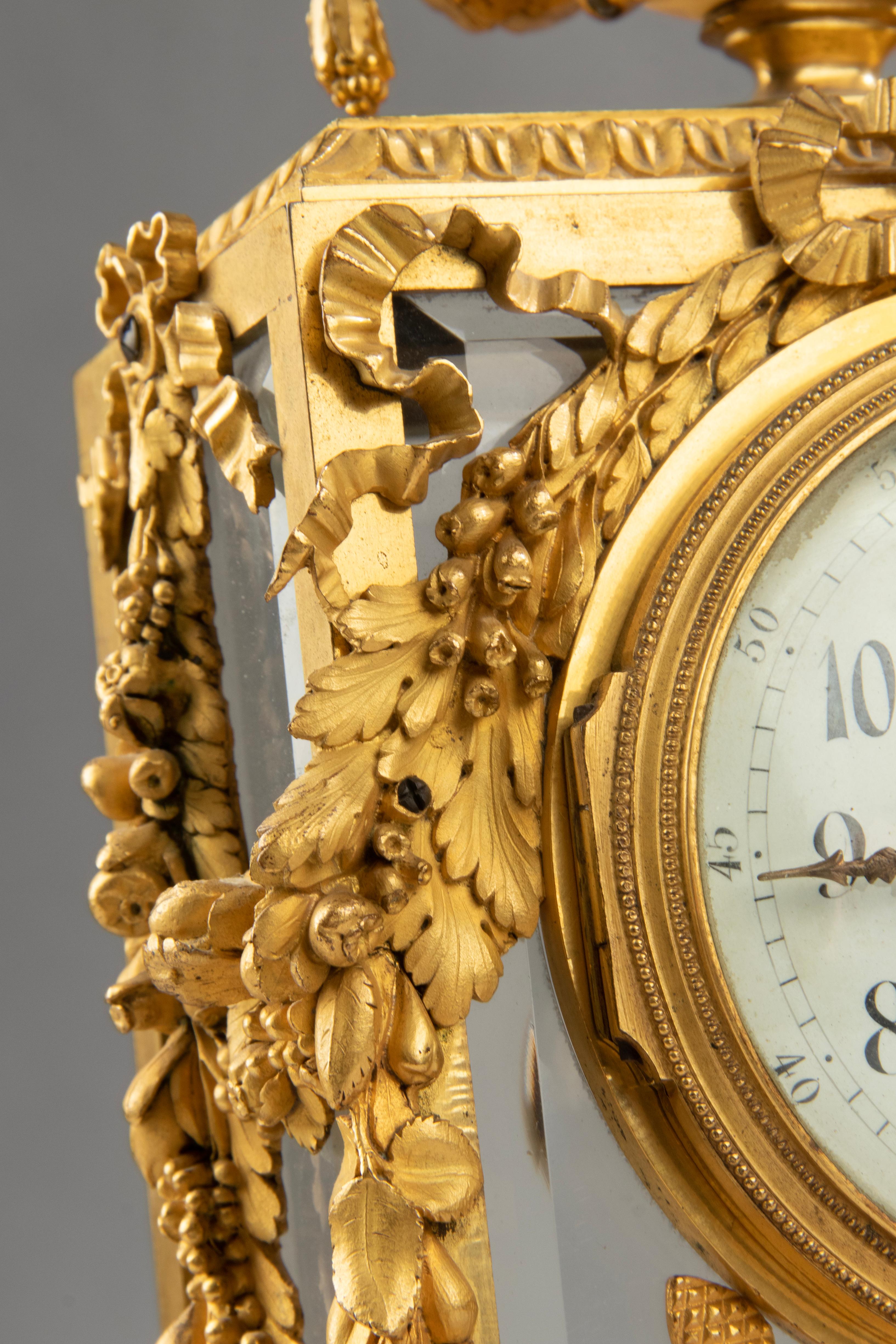 Late 18th Century Louis XVI Period Bronze Ormolu Mantel Clock with Candelabras For Sale 12