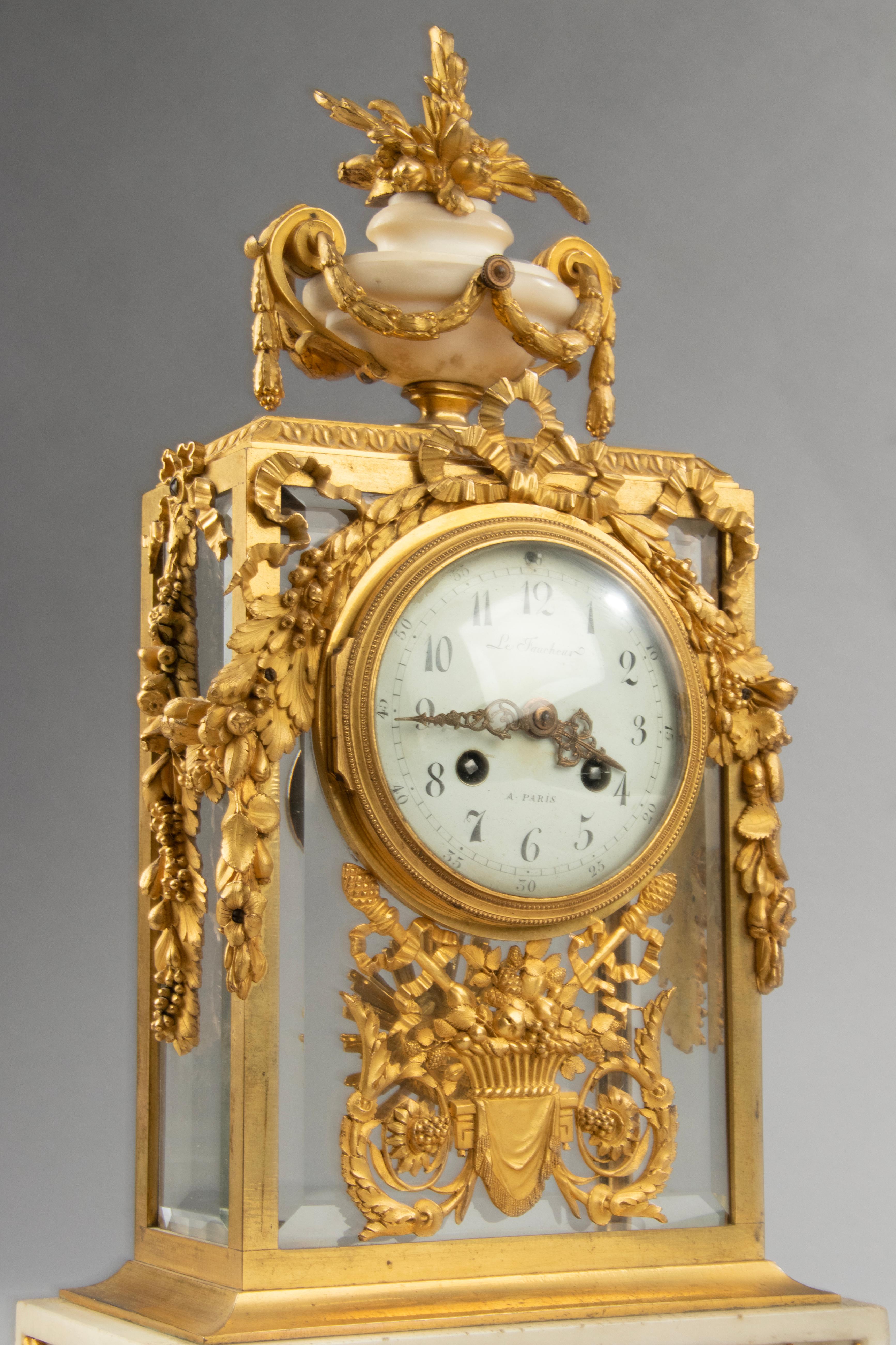 Late 18th Century Louis XVI Period Bronze Ormolu Mantel Clock with Candelabras For Sale 1