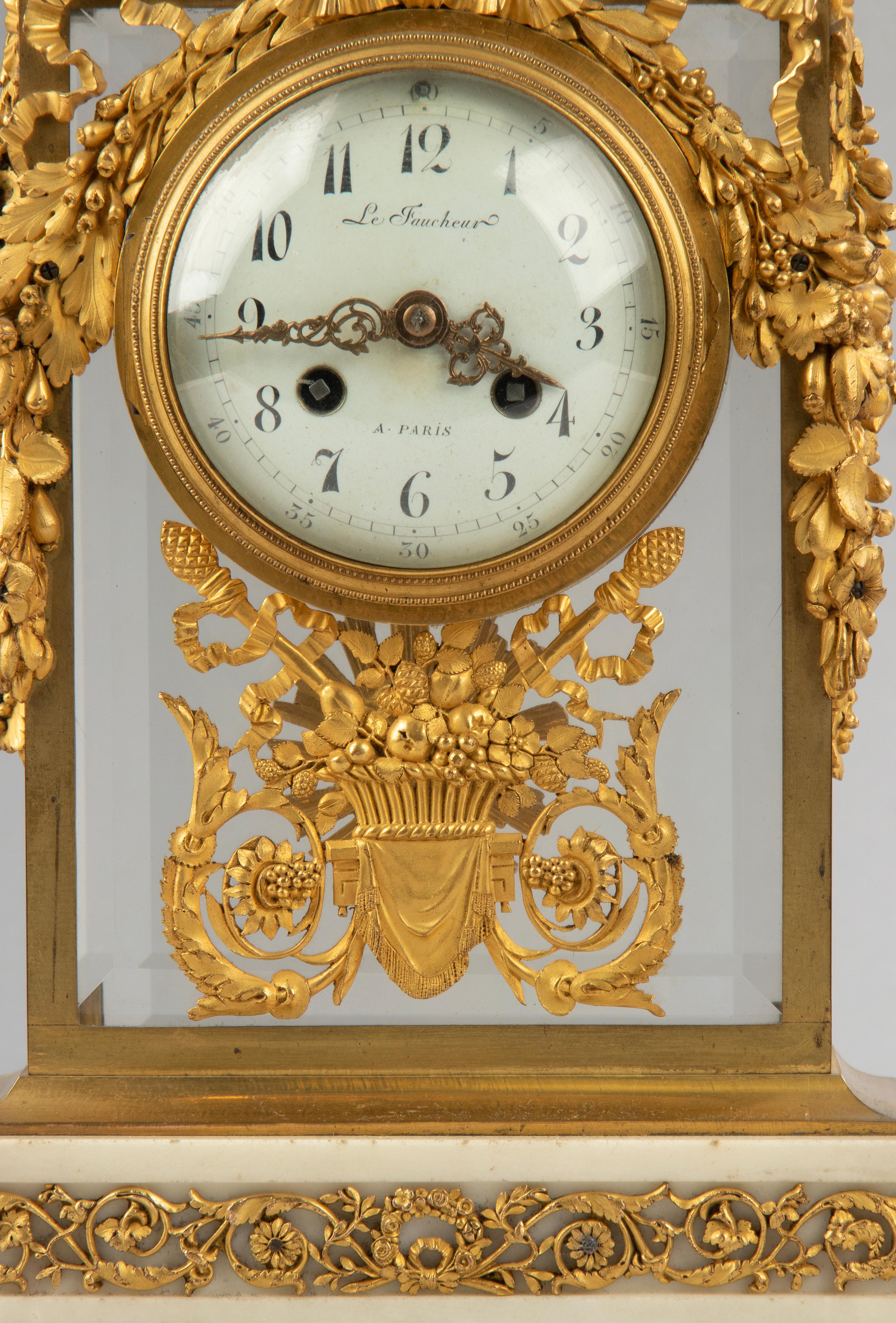 Late 18th Century Louis XVI Period Bronze Ormolu Mantel Clock with Candelabras For Sale 2