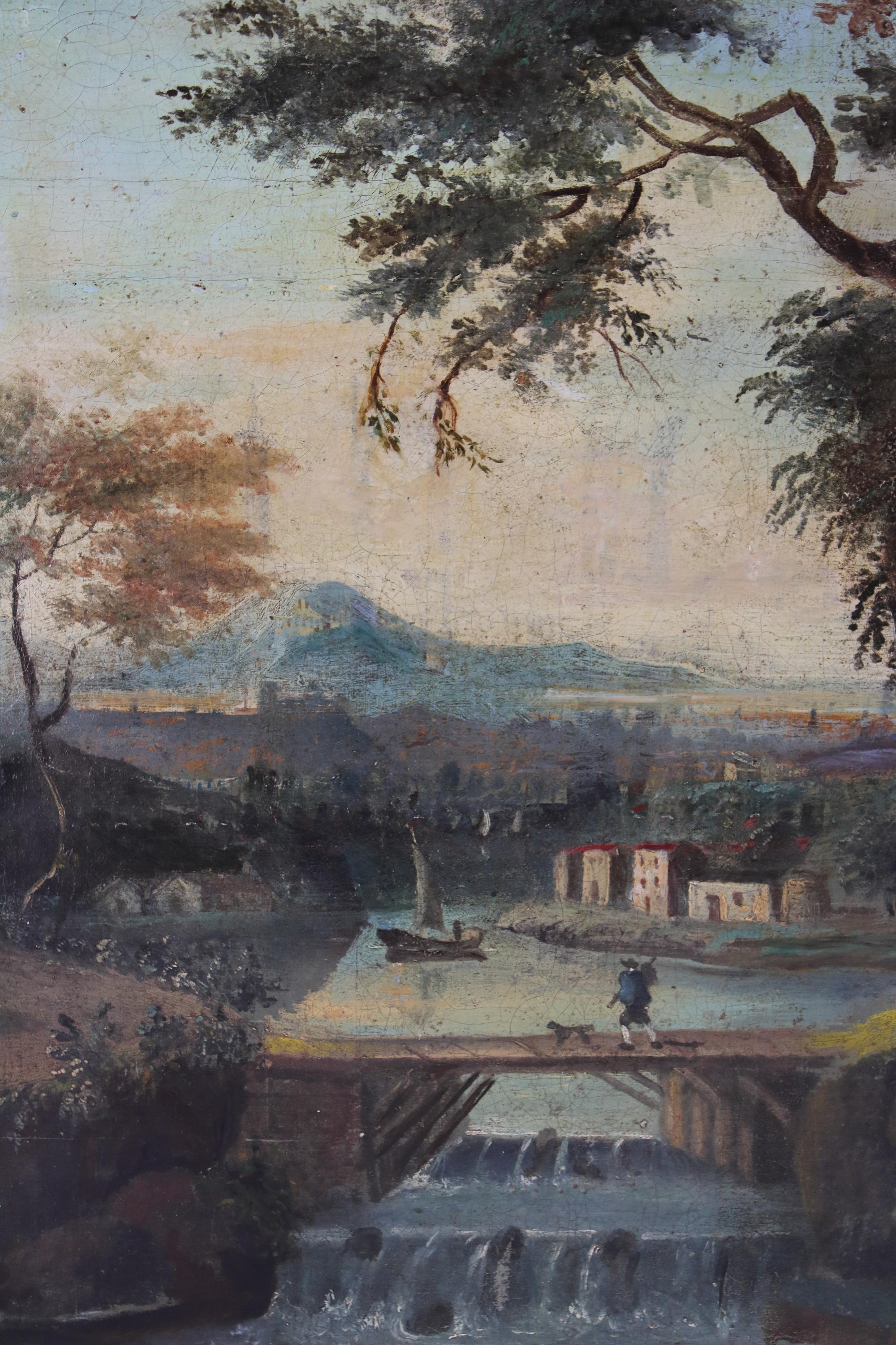 Late 18th Century Louis XVI Period French Village at a River Landscape Painting For Sale 2
