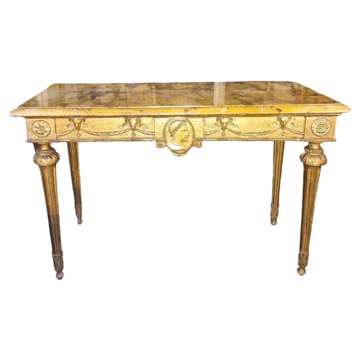 Late 18th Century Louis XVI Style Console Table in Carved and Giltwood
