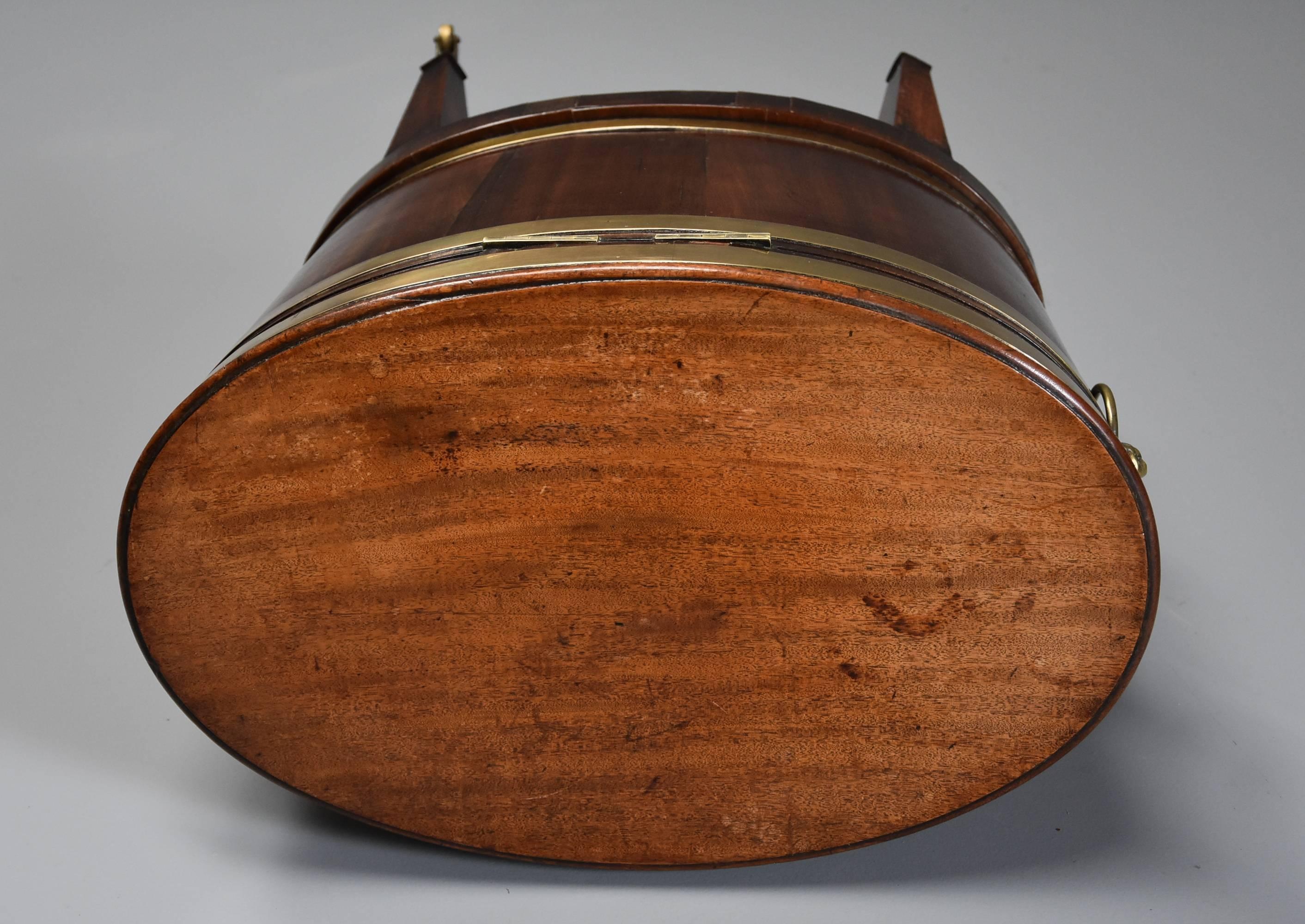 Late 18th Century Mahogany and Brass Bound Oval Cellaret of Slender Proportion 1