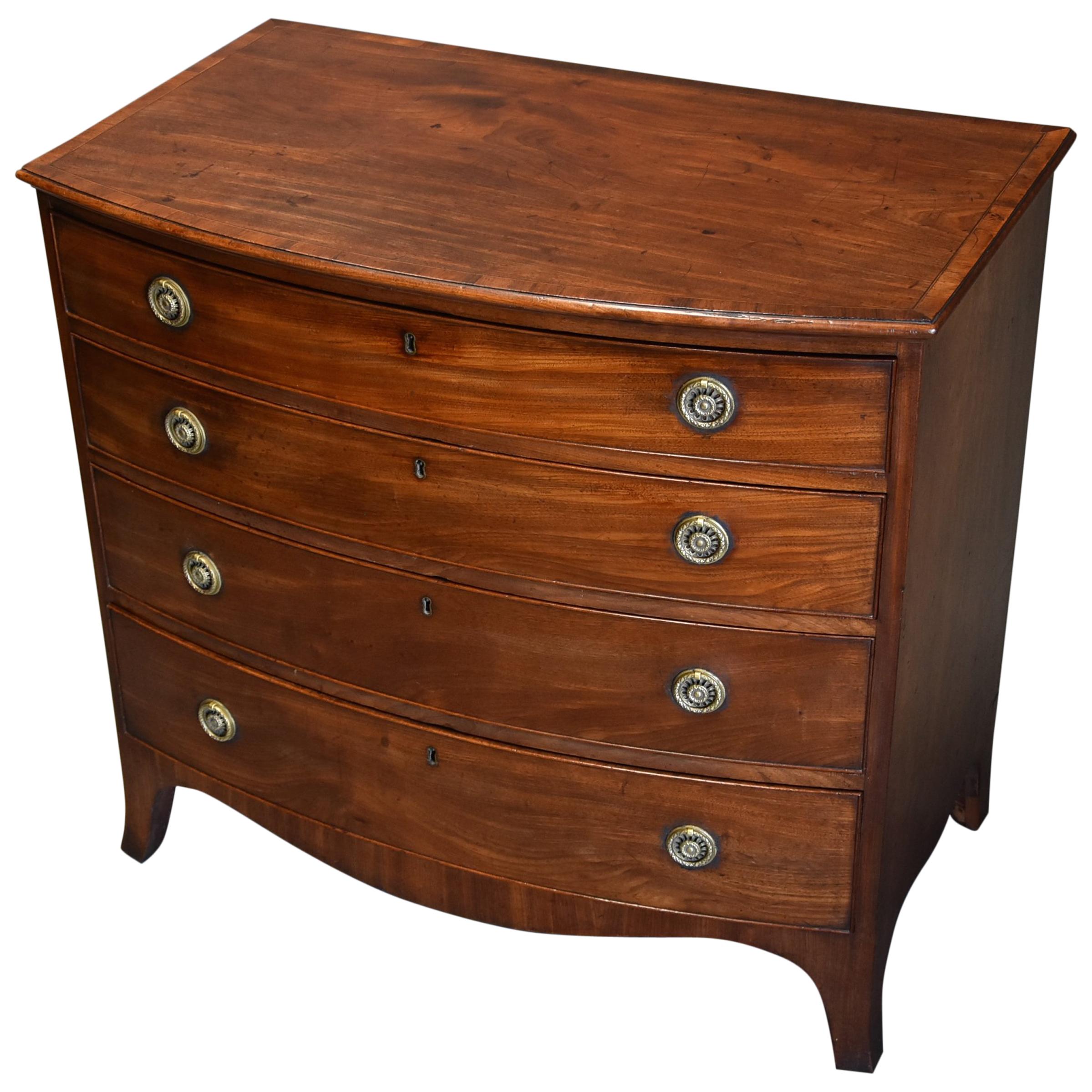 Late 18th Century Mahogany Bow Front Chest of Drawers of Good Patina For Sale