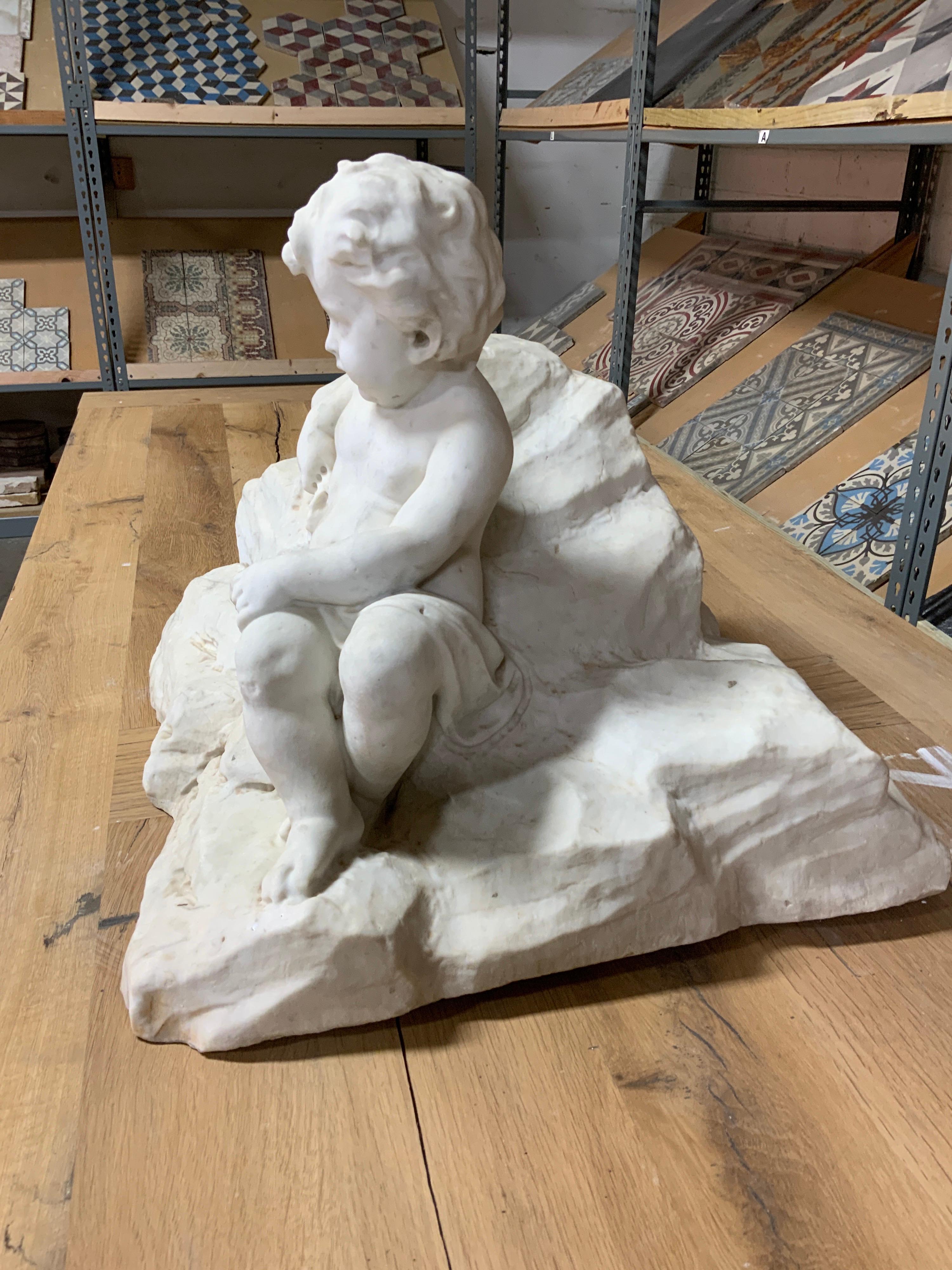 French Late 18th Century Marble Lounging Cherub