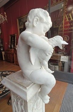 SPÄTES 18. JAHRHUNDERT MARMOR-SKULPTUR 'KLEINER JUNGE MIT ENTE'