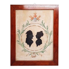 Late 18th Century Marriage Silhouette Art of a Couple with Drawings Around