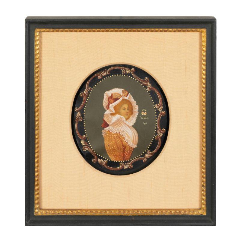 Glass Late 18th Century Miniature Portrait on Vellum of a Red Haired Woman For Sale