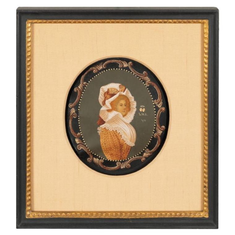 Retrato en miniatura sobre vitela de una mujer pelirroja de finales del siglo XVIII en venta