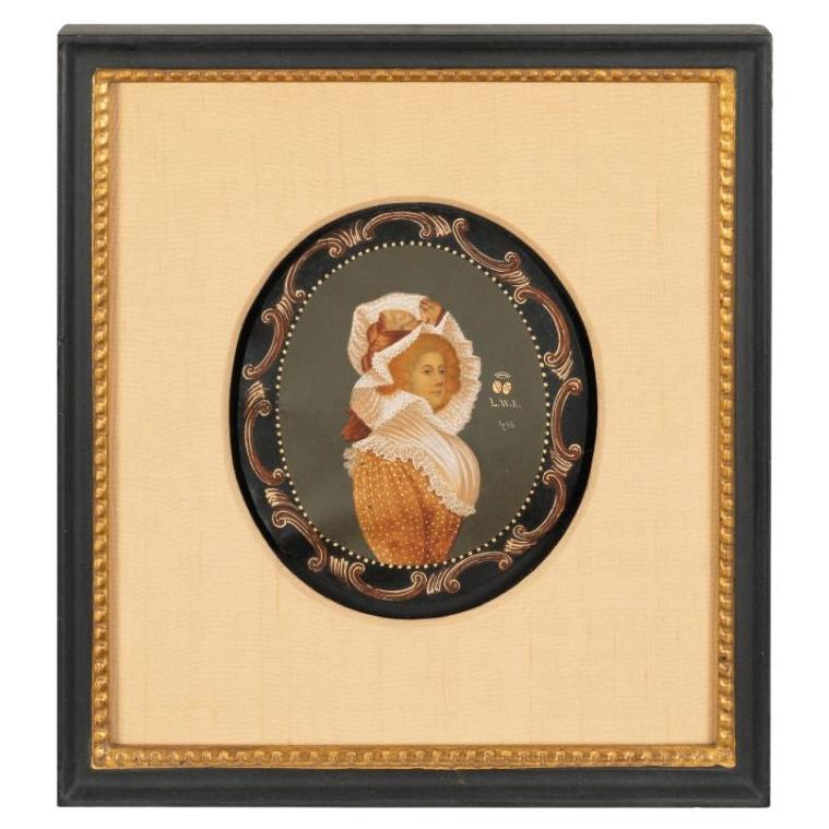 Portrait miniature de la fin du XVIIIe siècle sur vélin d'une femme aux cheveux rouges