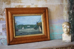 Late 18th Century Naive American School Gouache Marine, Estate Scene Maritime