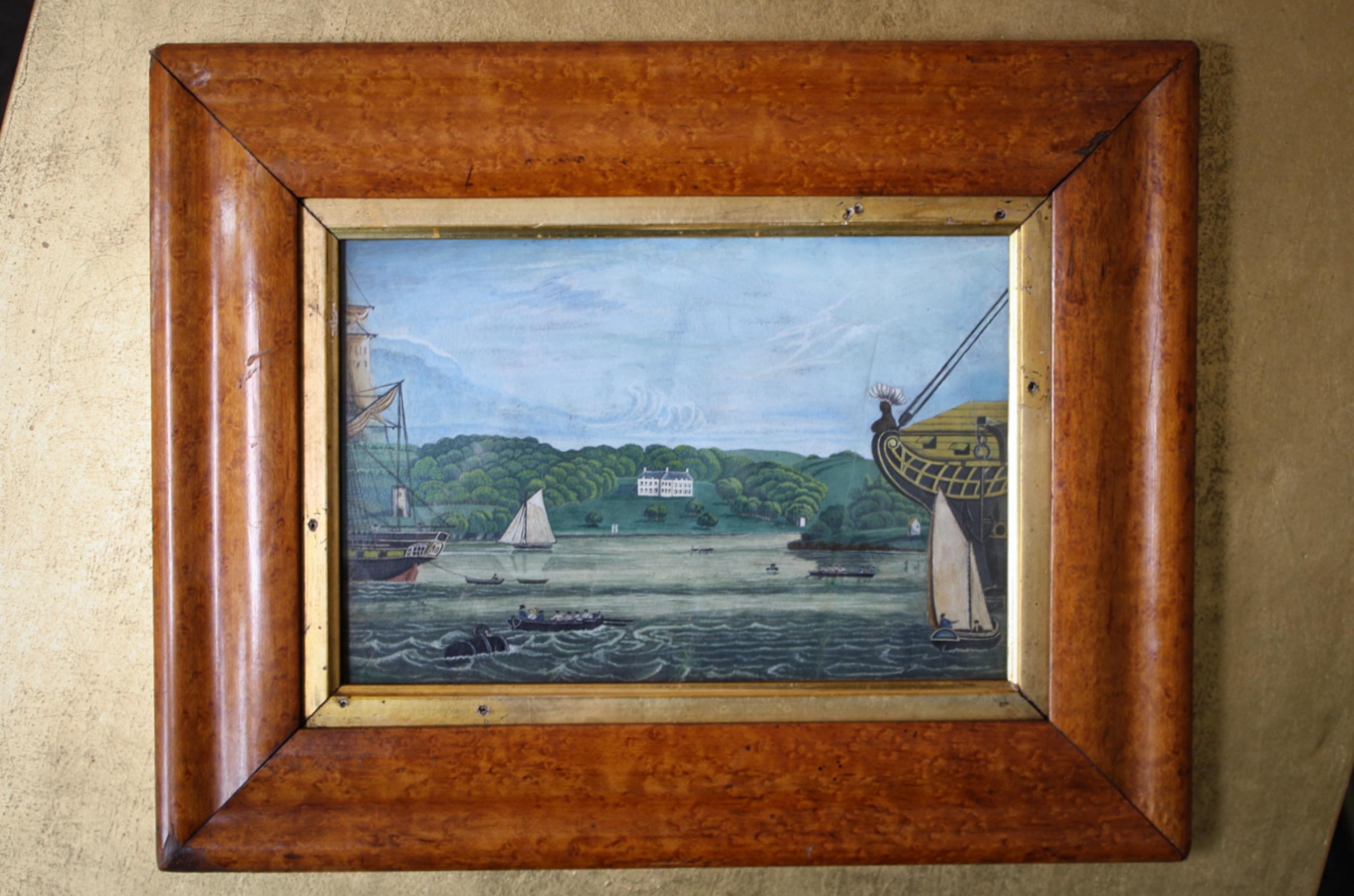 Late 18th Century Naive American School Gouache Marine, Estate Scene Maritime  For Sale 2