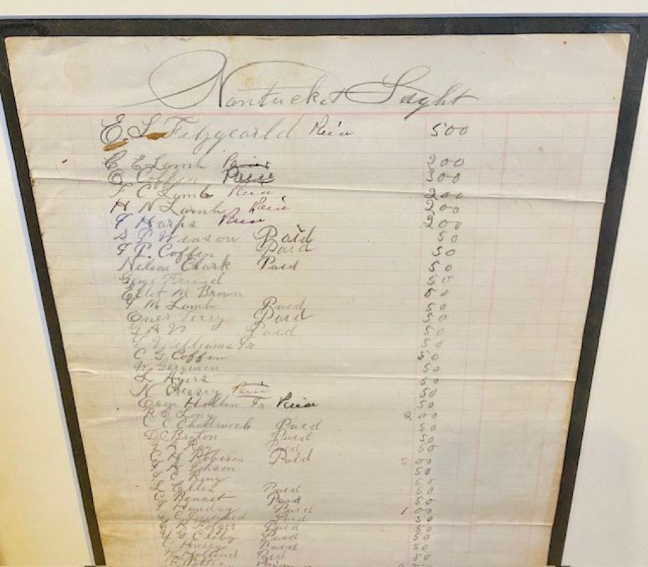 Extremely Rare and Important Late 18th Century Nantucket Lighthouse Ledger Page documenting Subscriptions and Donations to rebuild the Brant Point Lighthouse on Nantucket. Brant Point guards the entrance to Nantucket Harbor and is the second oldest