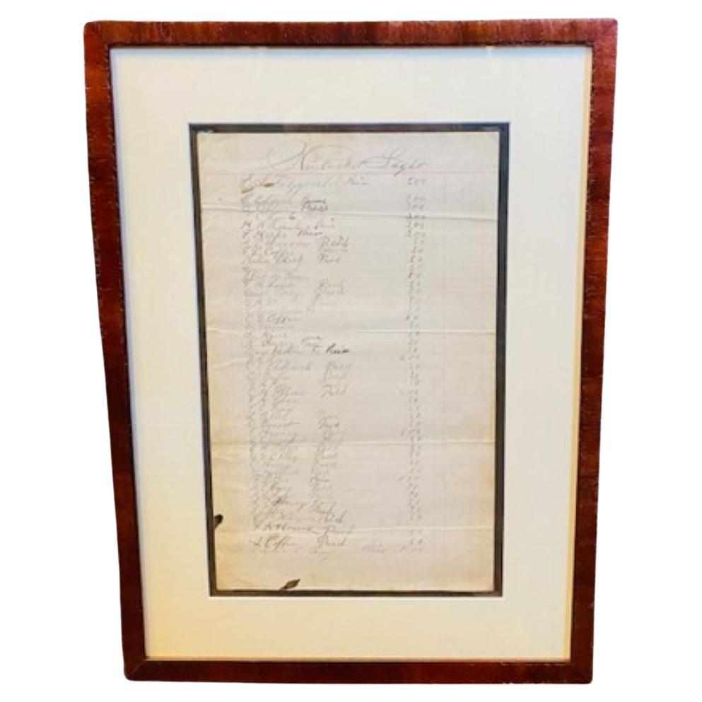 Late 18th Century Nantucket Brant Point Lighthouse Ledger Page For Sale