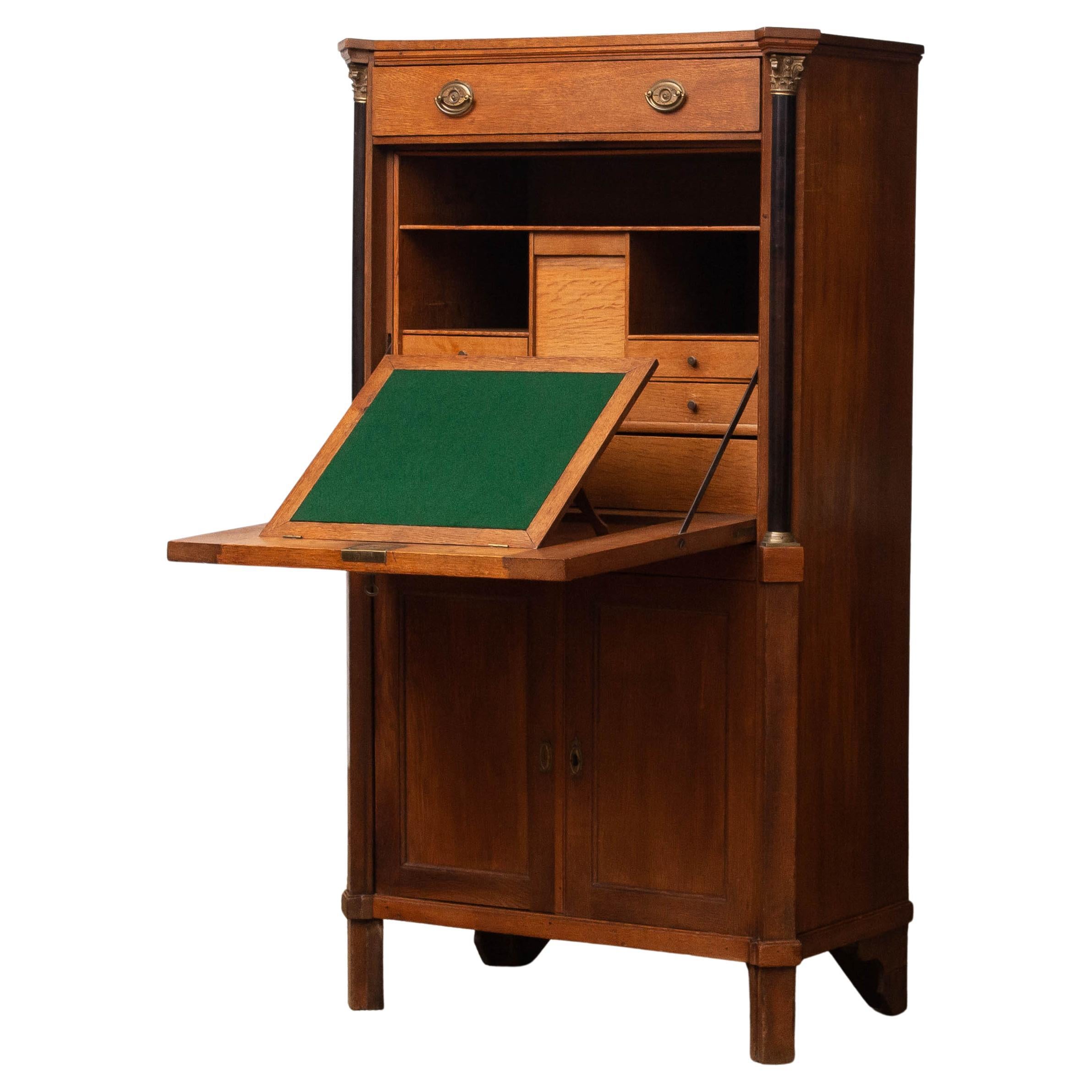 Late 18th Century Narrow Oak Swedish Study Cabinet / Secretaire in Empire Style