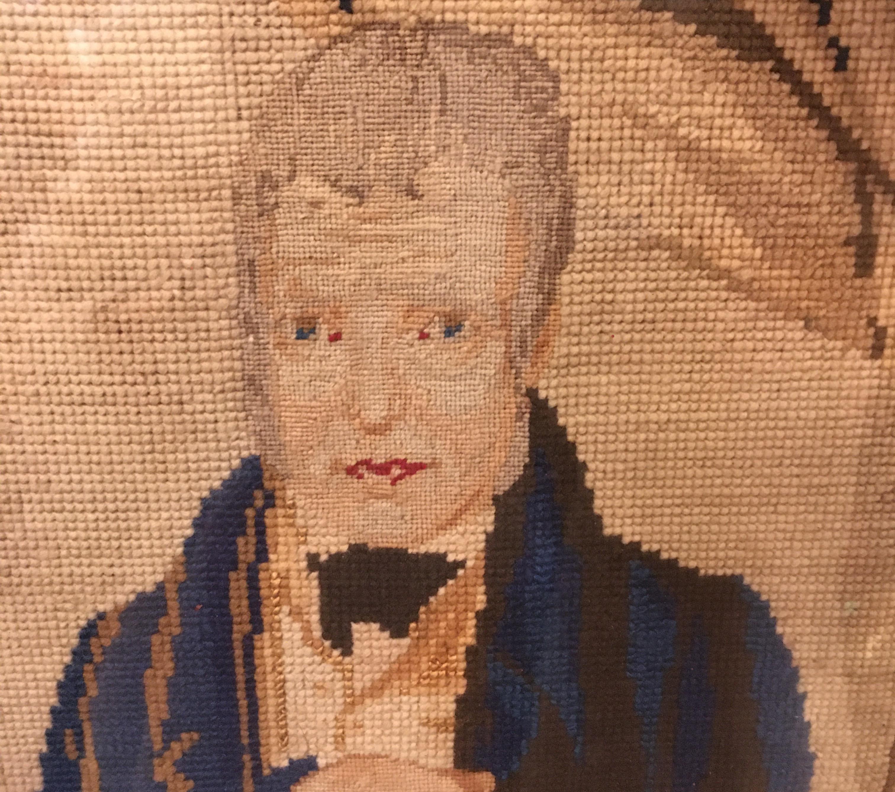 Late 18th Century Needlepoint Portrait of Gentleman and Dog 10