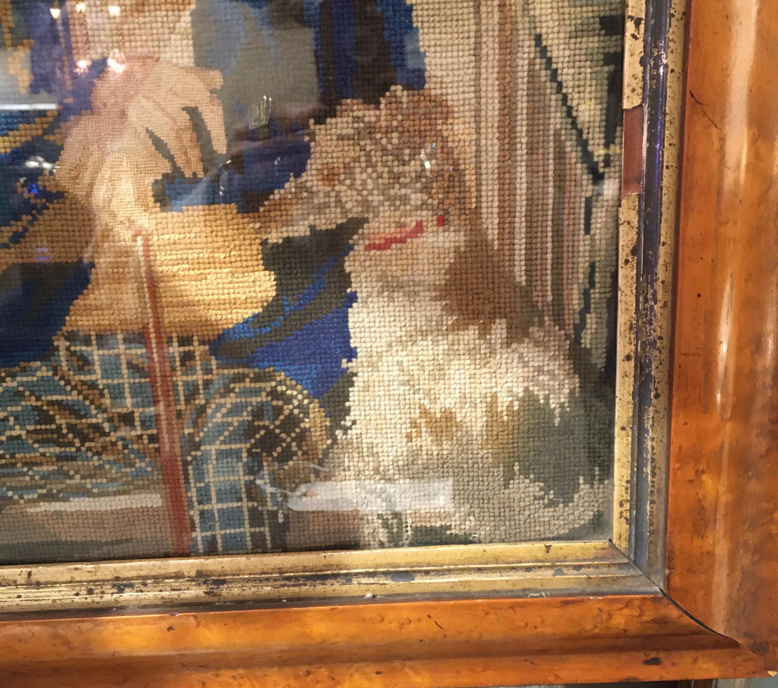 Late 18th Century Needlepoint Portrait of Gentleman and Dog 1