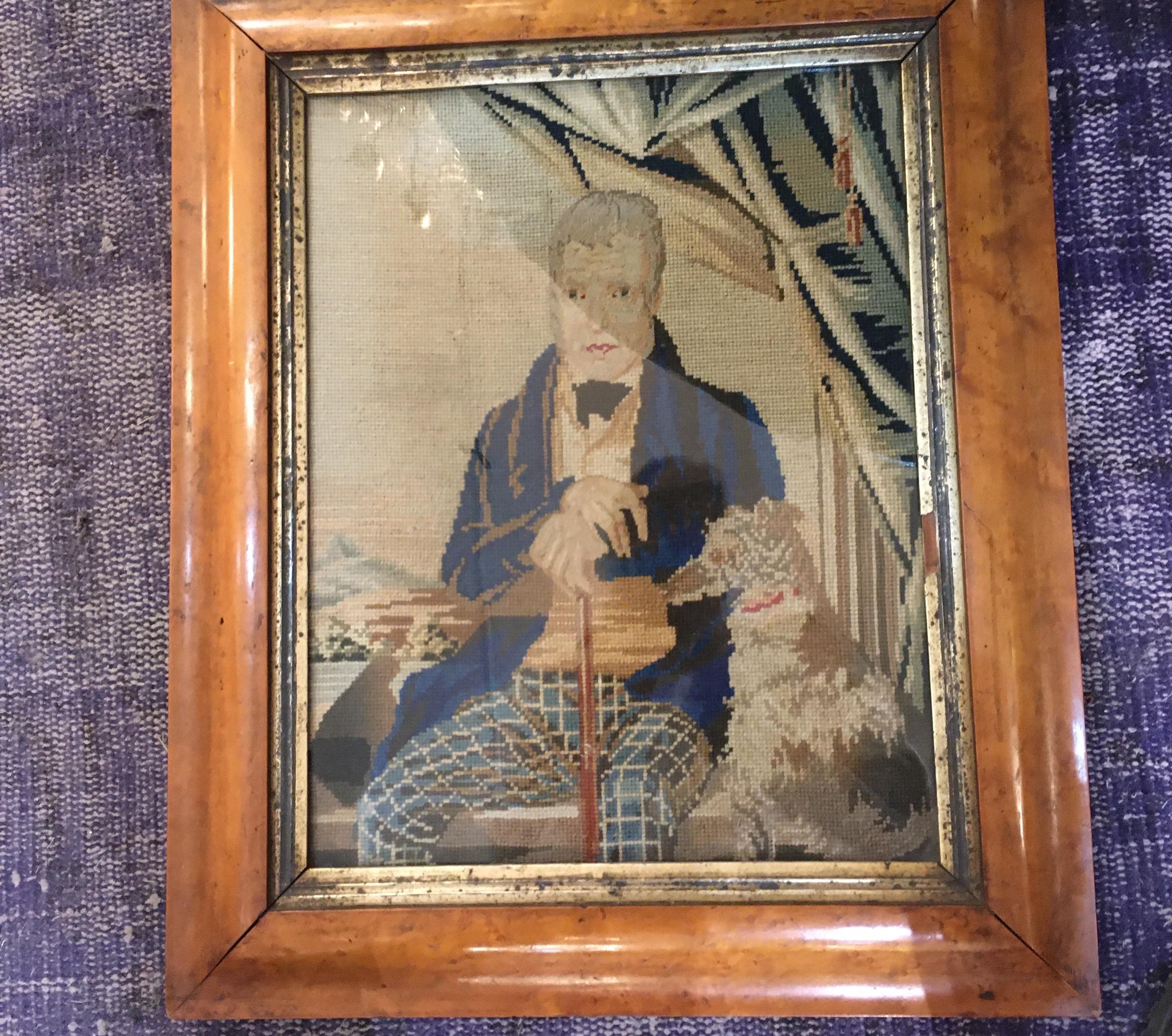 Late 18th Century Needlepoint Portrait of Gentleman and Dog 2