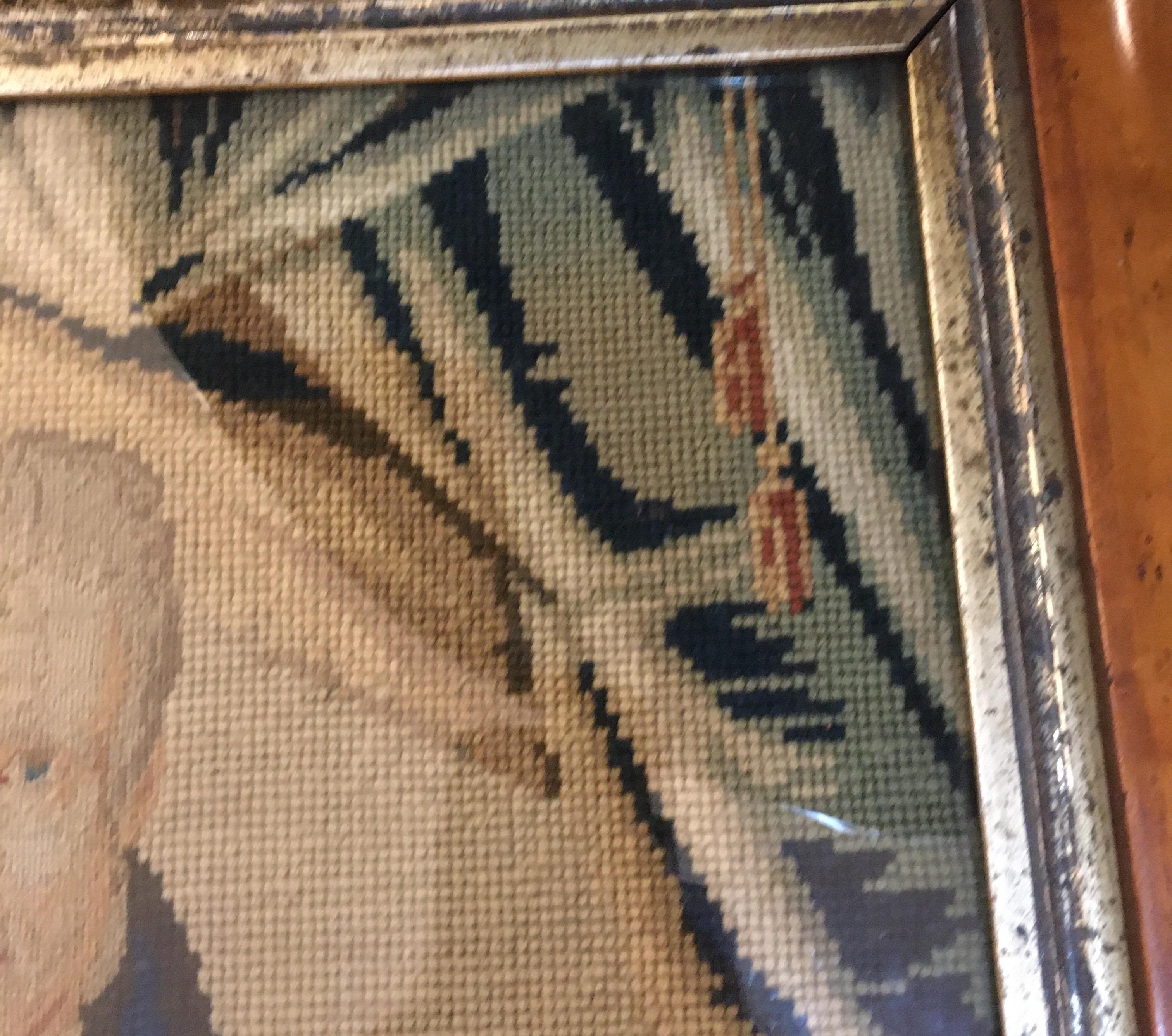 Late 18th Century Needlepoint Portrait of Gentleman and Dog 3