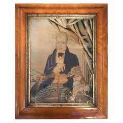 Late 18th Century Needlepoint Portrait of Gentleman and Dog