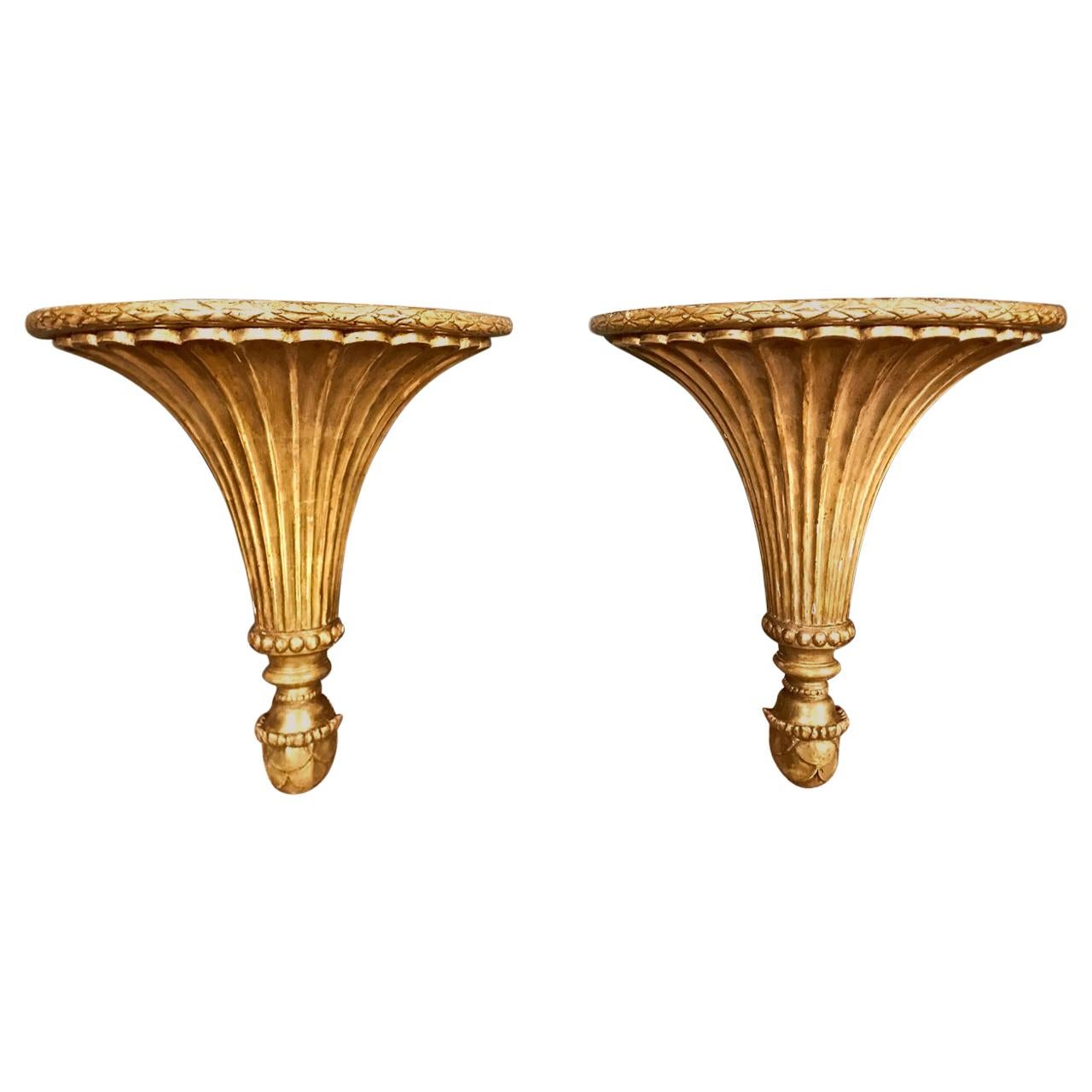 Late 18th Century Neoclassical Carved Gilt Wood Brackets or Sconces, Pair