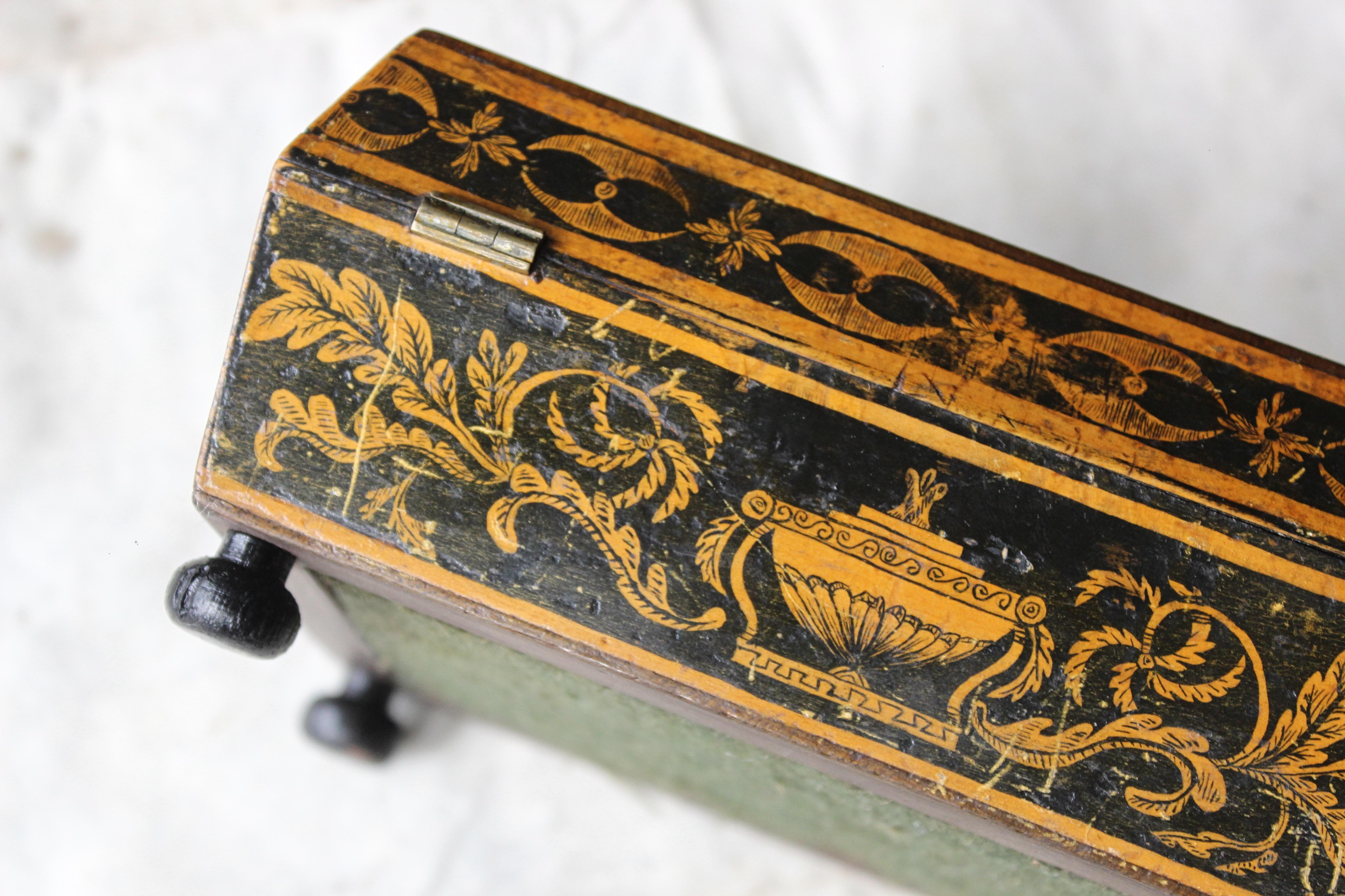 Late 18th Century Neoclassical George III Penwork Sarcophagus Jewellery Box  For Sale 8