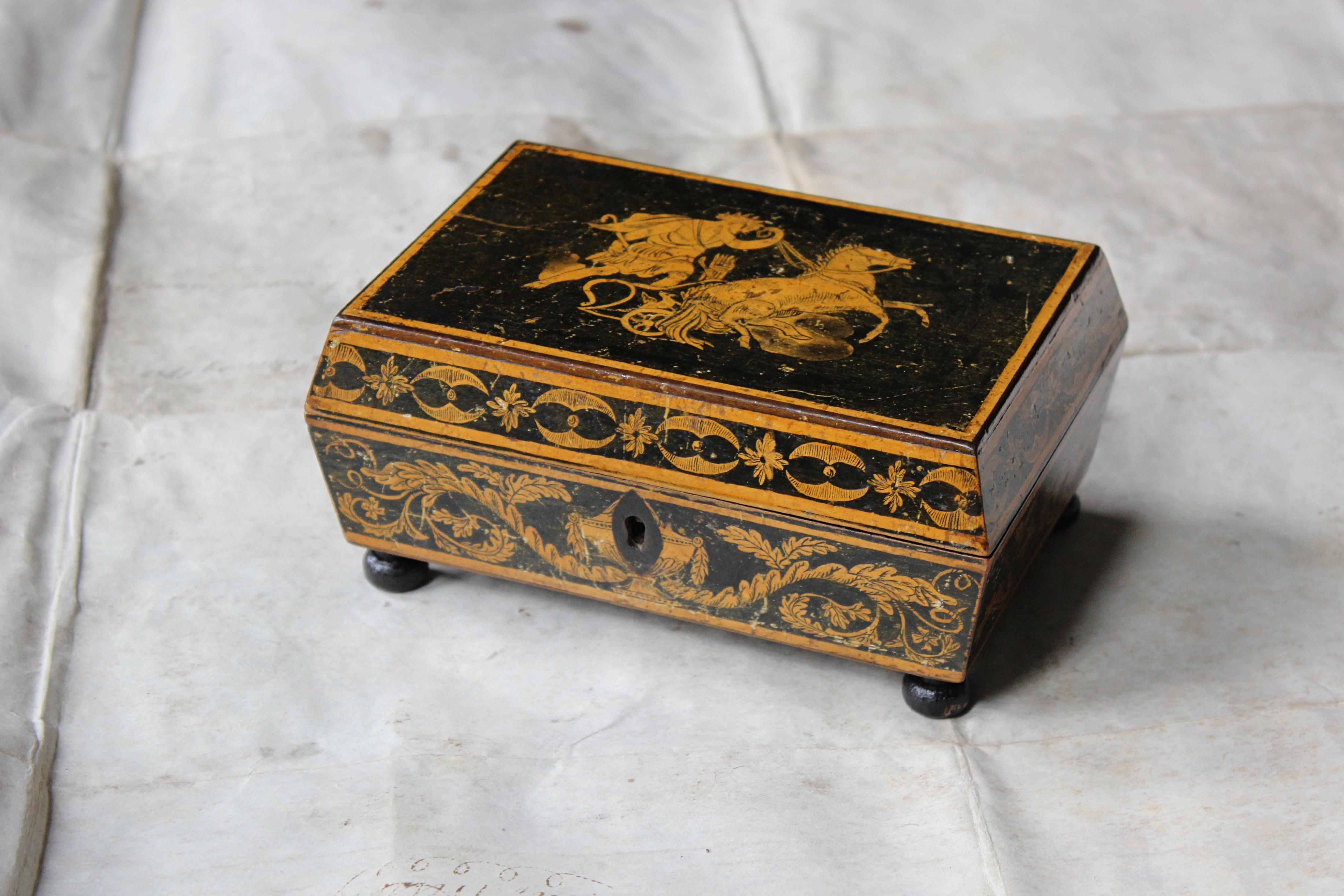 Late 18th Century Neoclassical George III Penwork Sarcophagus Jewellery Box  For Sale 11