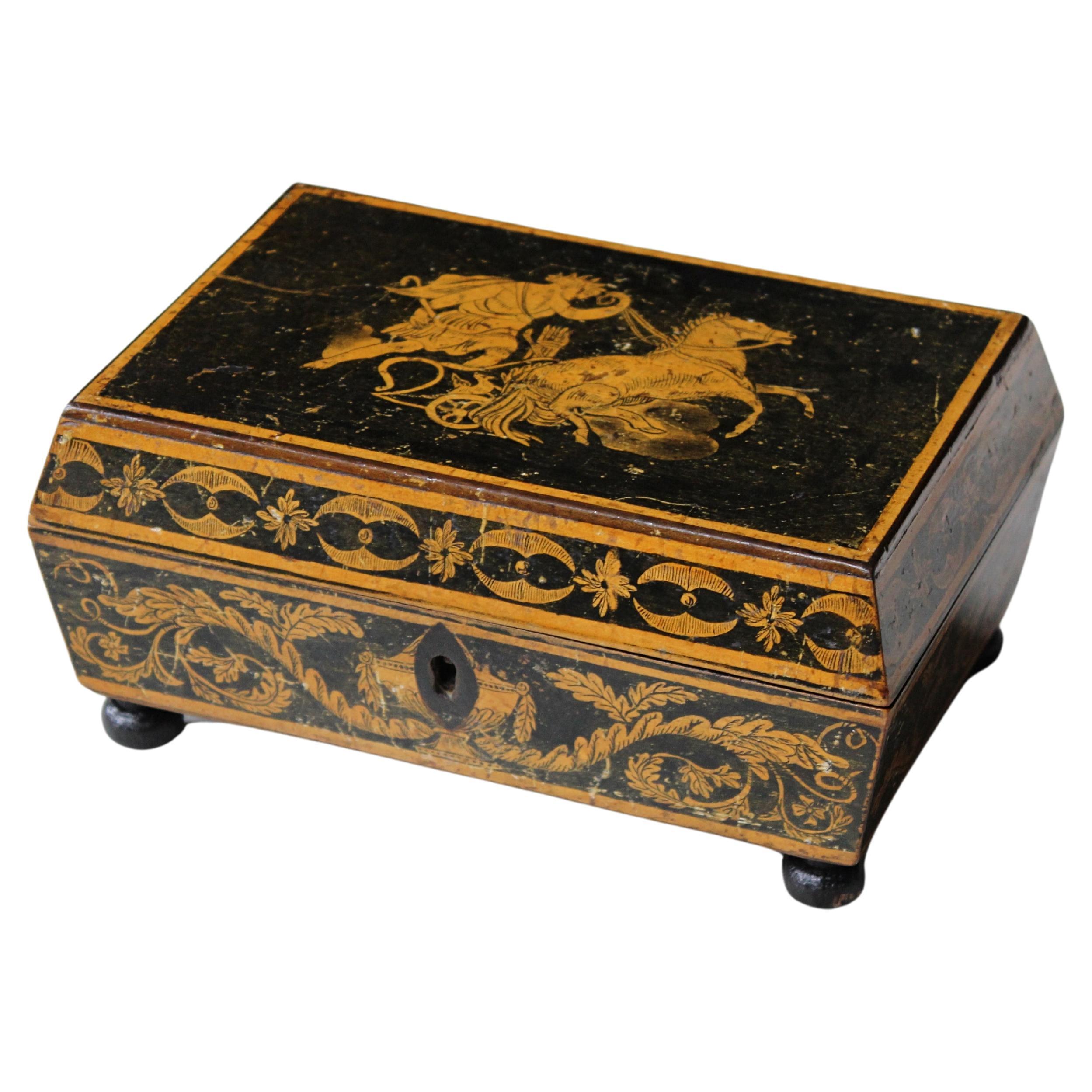 Late 18th Century Neoclassical George III Penwork Sarcophagus Jewellery Box  For Sale