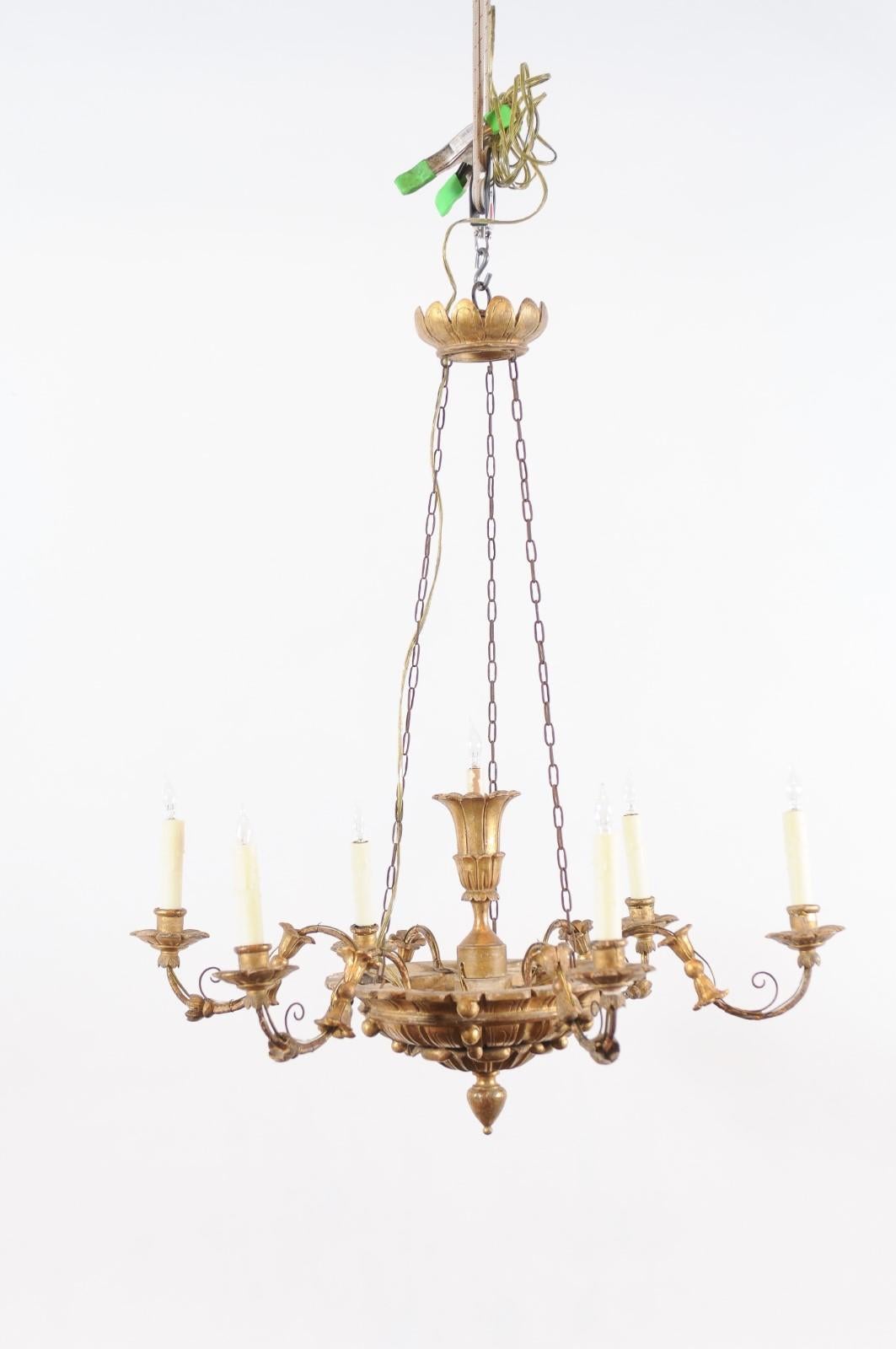 Late 18th Century Neoclassical Giltwood and Metal 6 Light Chandelier 5