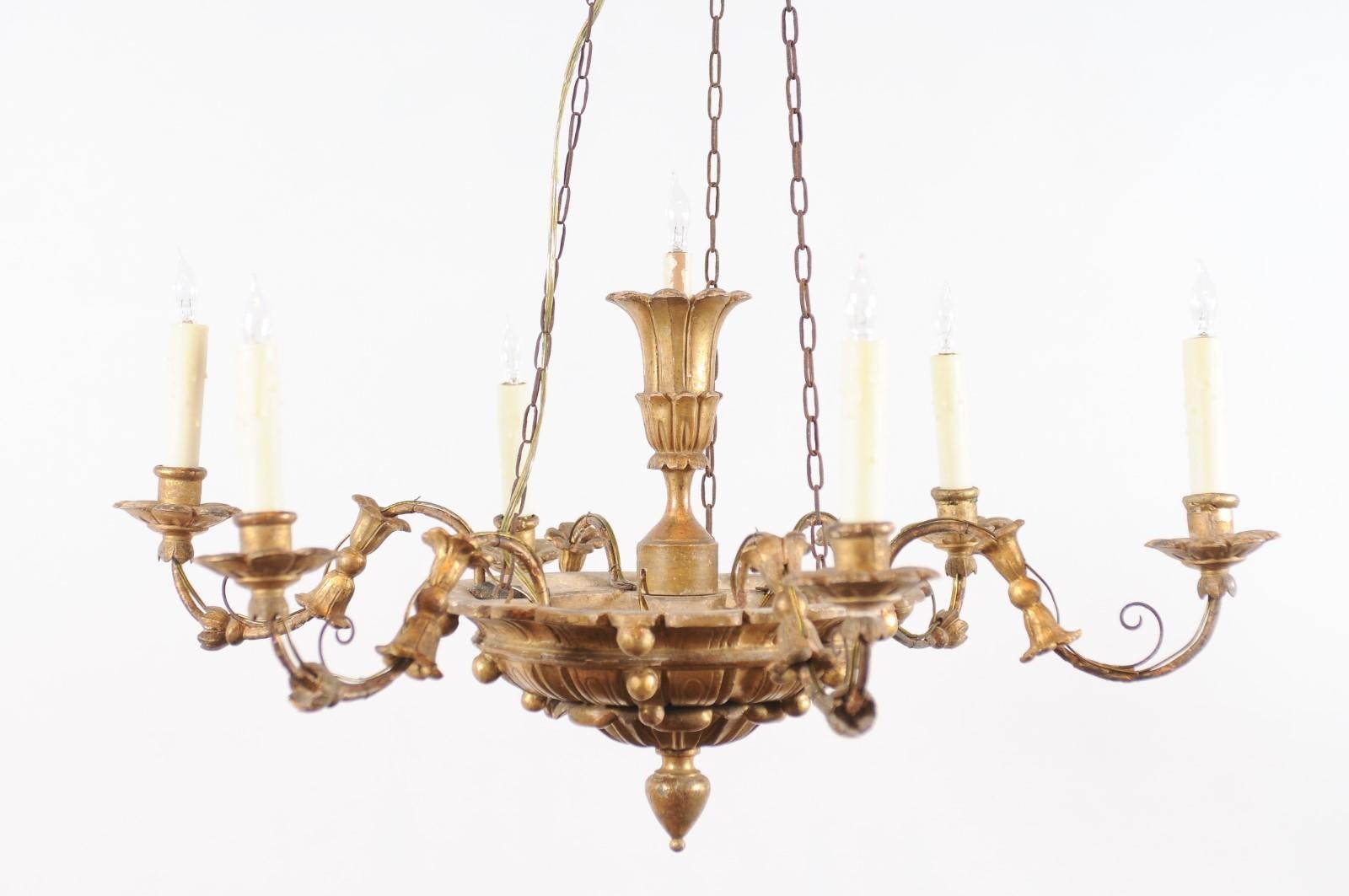 Late 18th Century Neoclassical Giltwood and Metal 6 Light Chandelier 6
