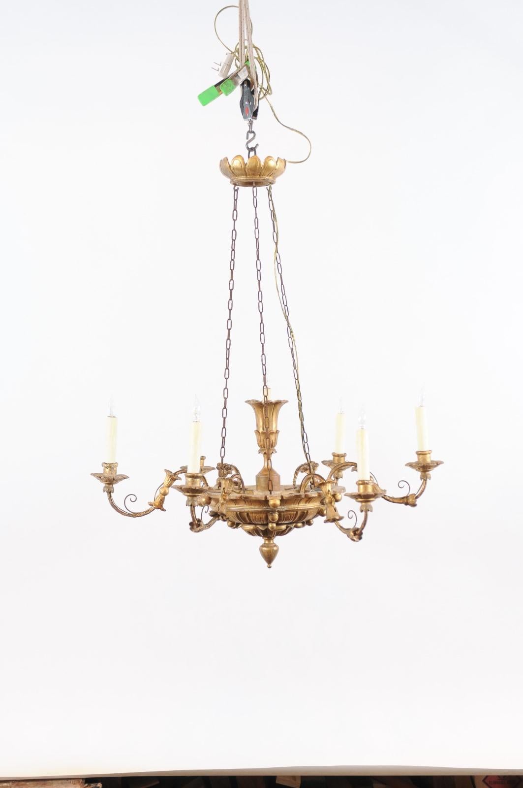 Vienna, Austria Late 18th Century Neoclassical Giltwood and Metal 6 Light Chandelier