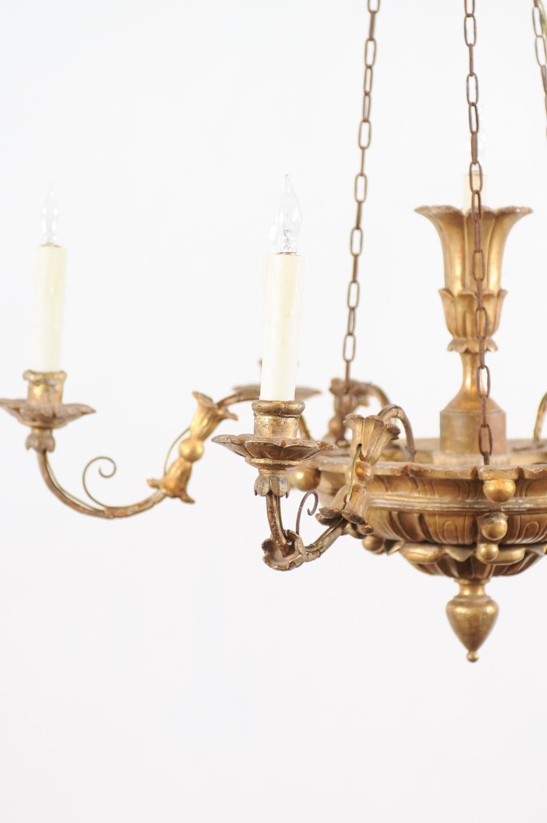 Austrian Late 18th Century Neoclassical Giltwood and Metal 6 Light Chandelier