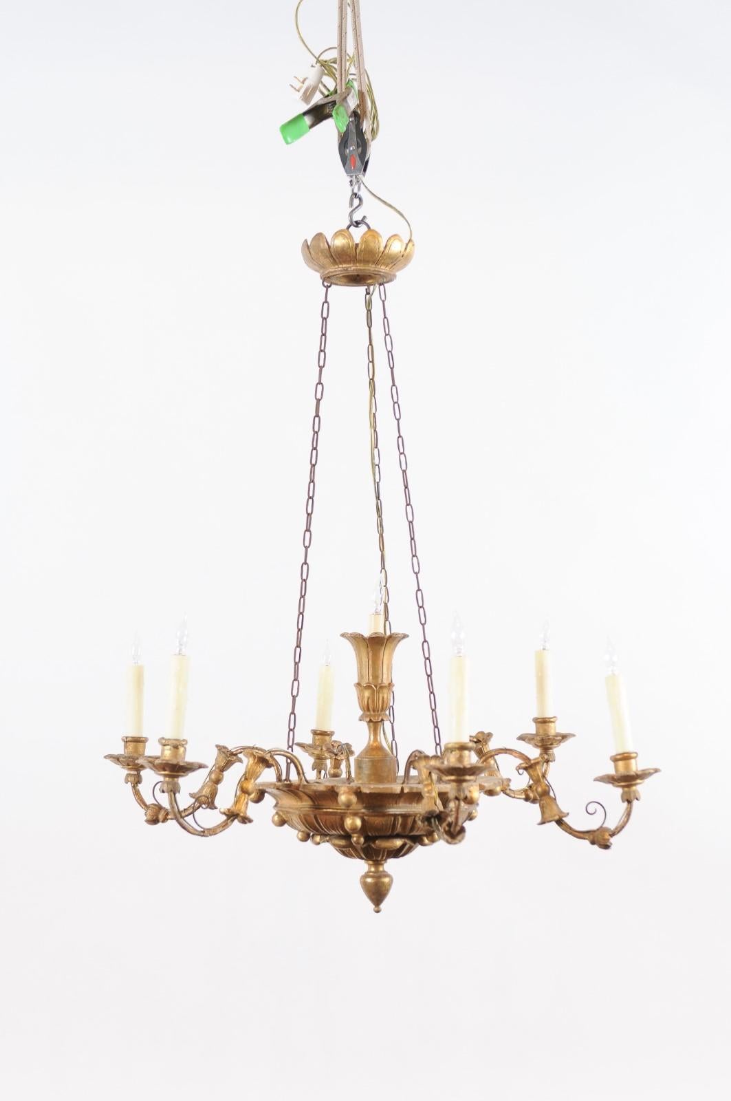 Late 18th Century Neoclassical Giltwood and Metal 6 Light Chandelier 1