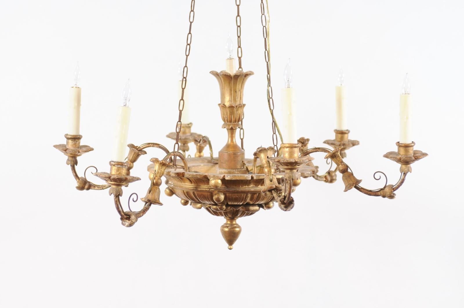 Late 18th Century Neoclassical Giltwood and Metal 6 Light Chandelier 2