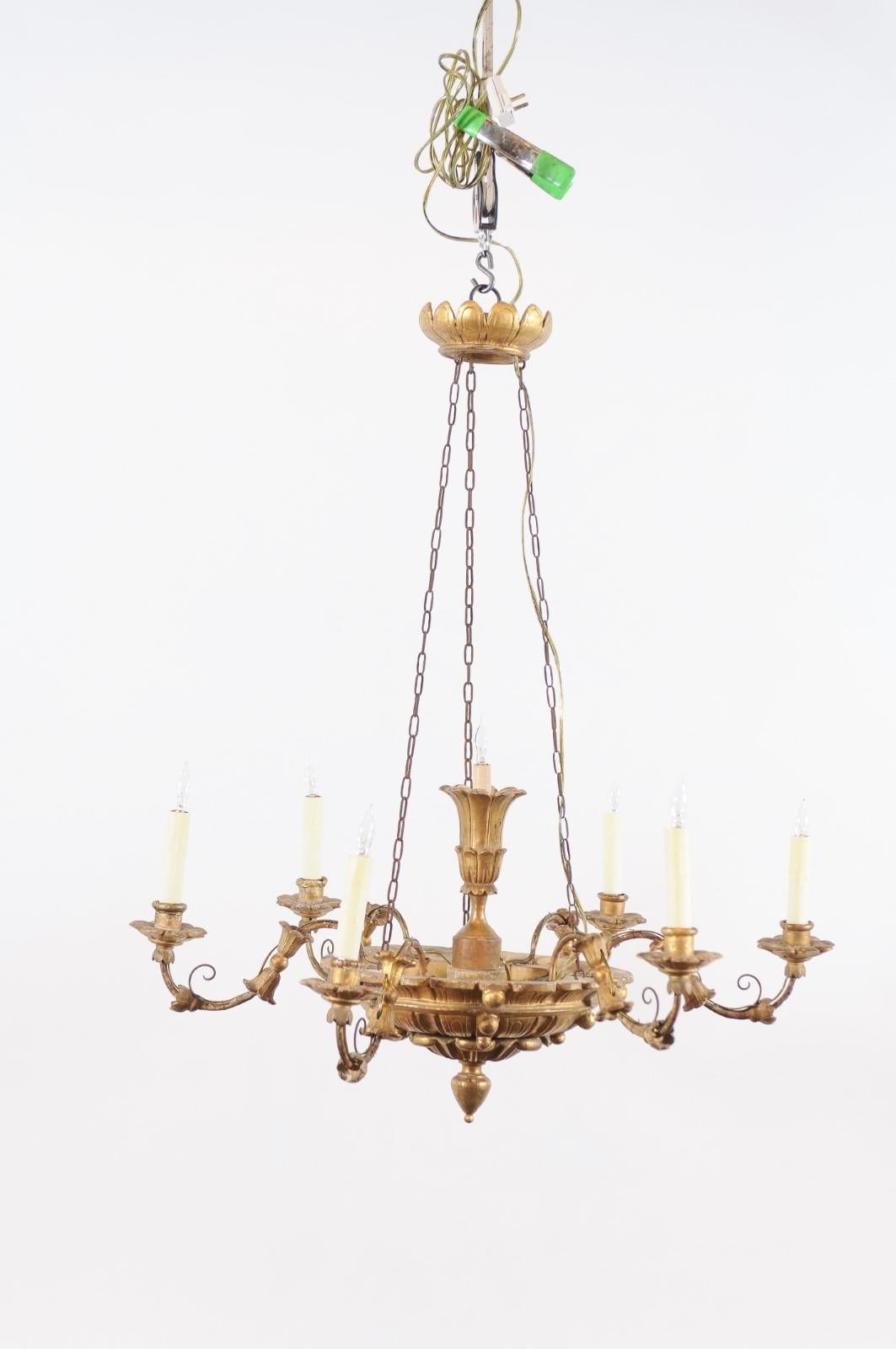 Late 18th Century Neoclassical Giltwood and Metal 6 Light Chandelier 4