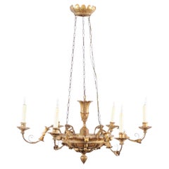 Late 18th Century Neoclassical Giltwood and Metal 6 Light Chandelier