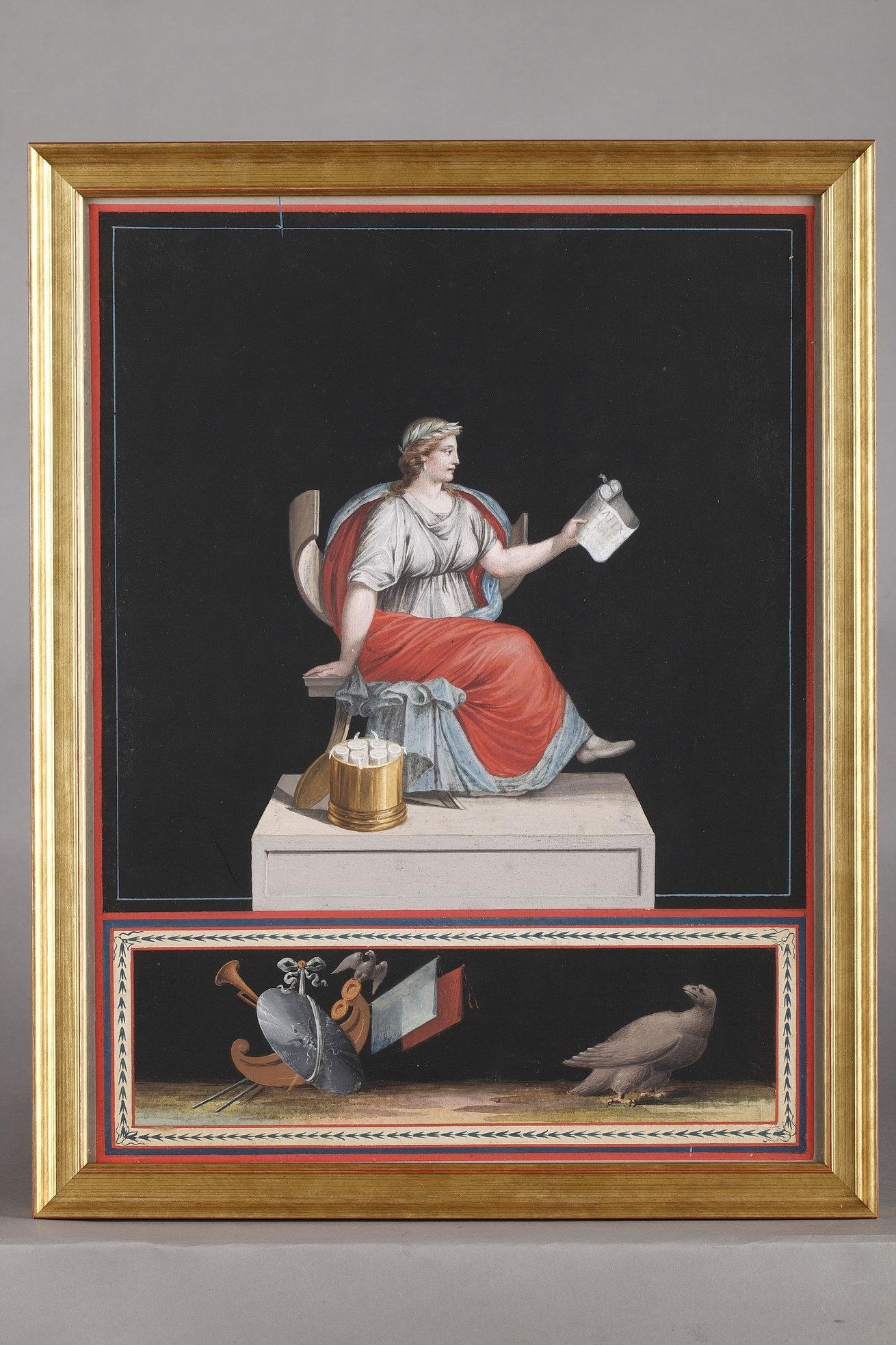 Classical Roman Late 18th Century Neoclassical Gouaches, Three Muses