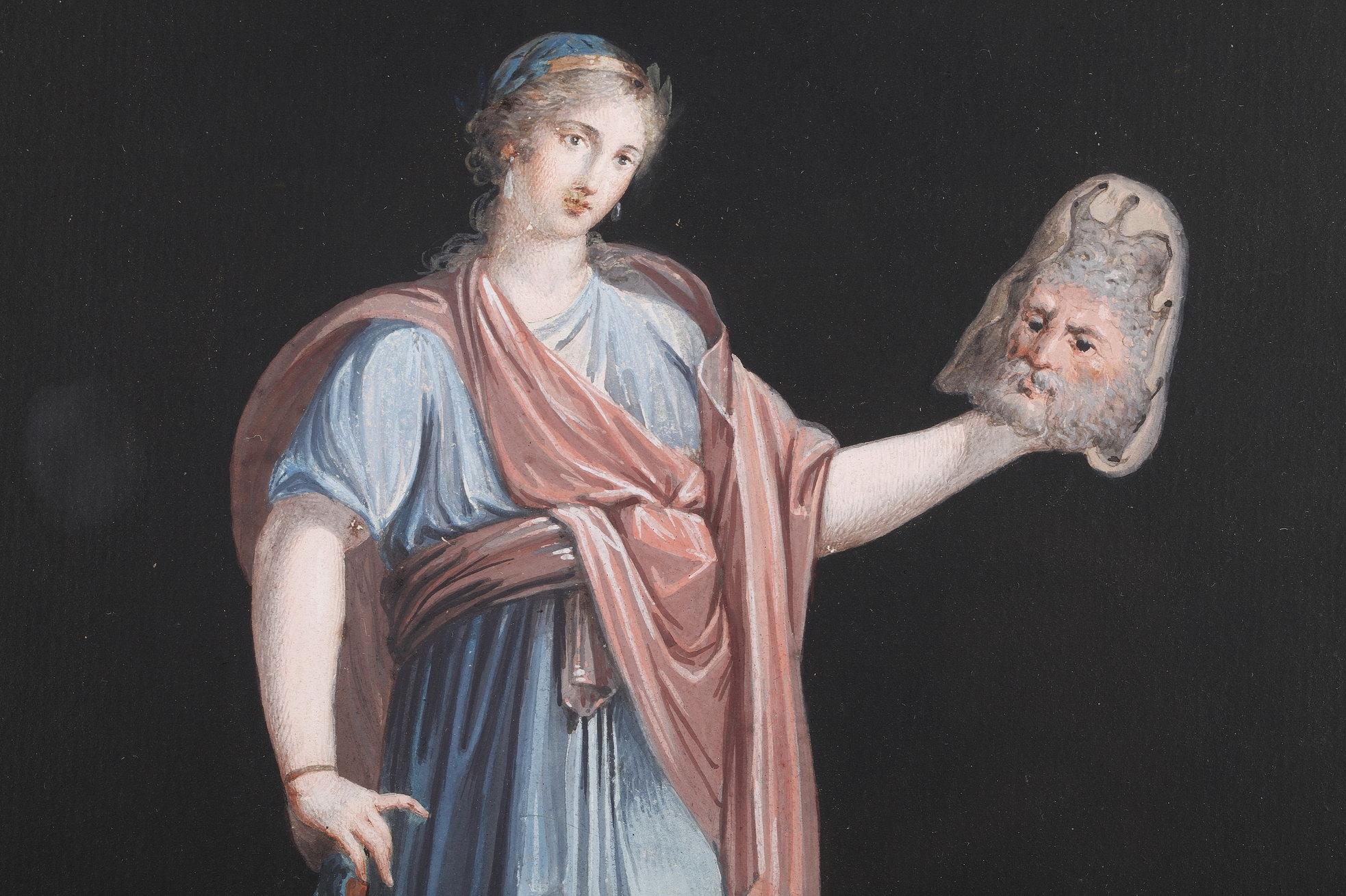 Paint Late 18th Century Neoclassical Gouaches, Three Muses
