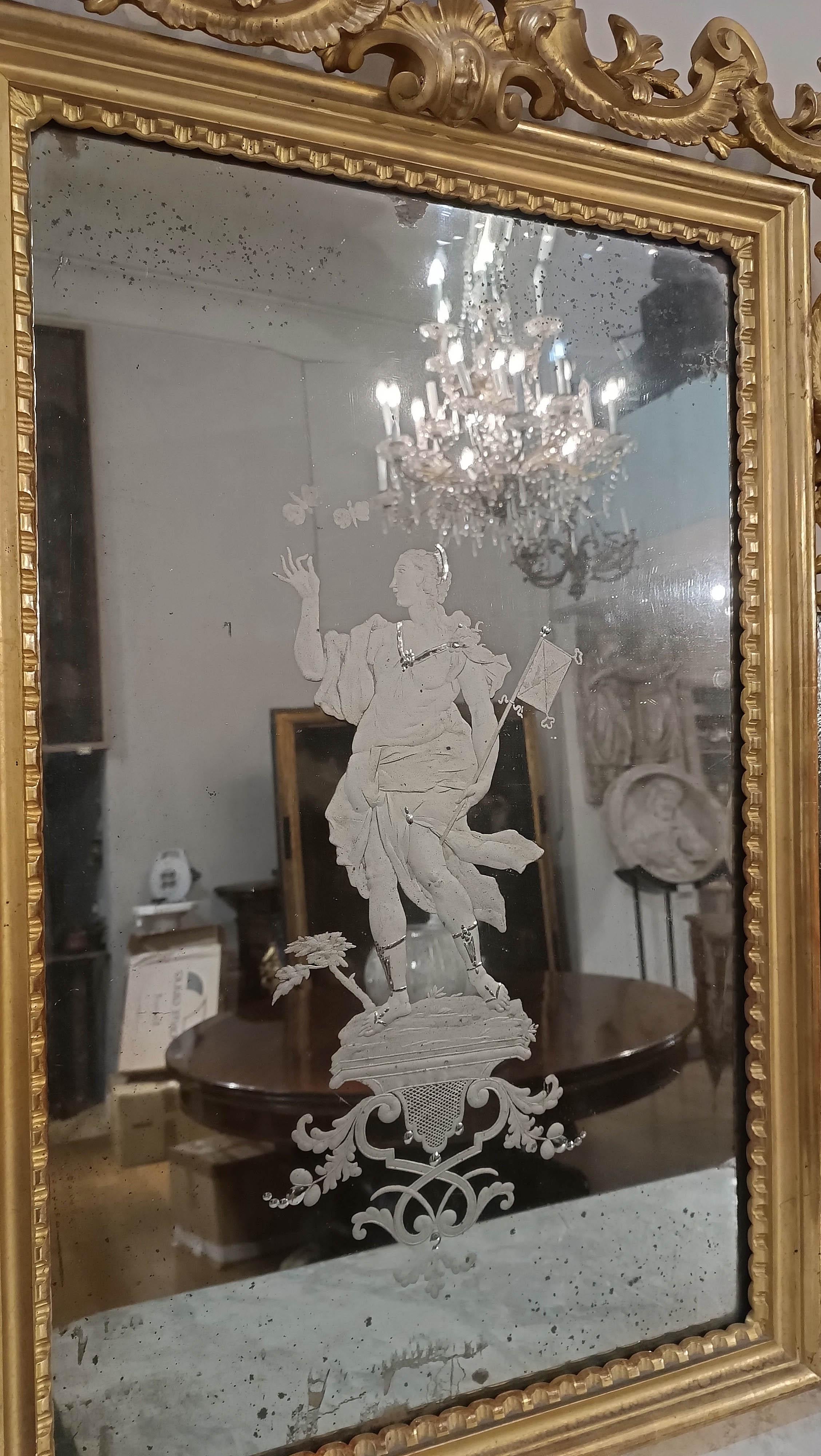 Italian LATE 18th CENTURY NEOCLASSICAL PAIR OF MIRRORS WITH ENGRAVED GLASS in vendita