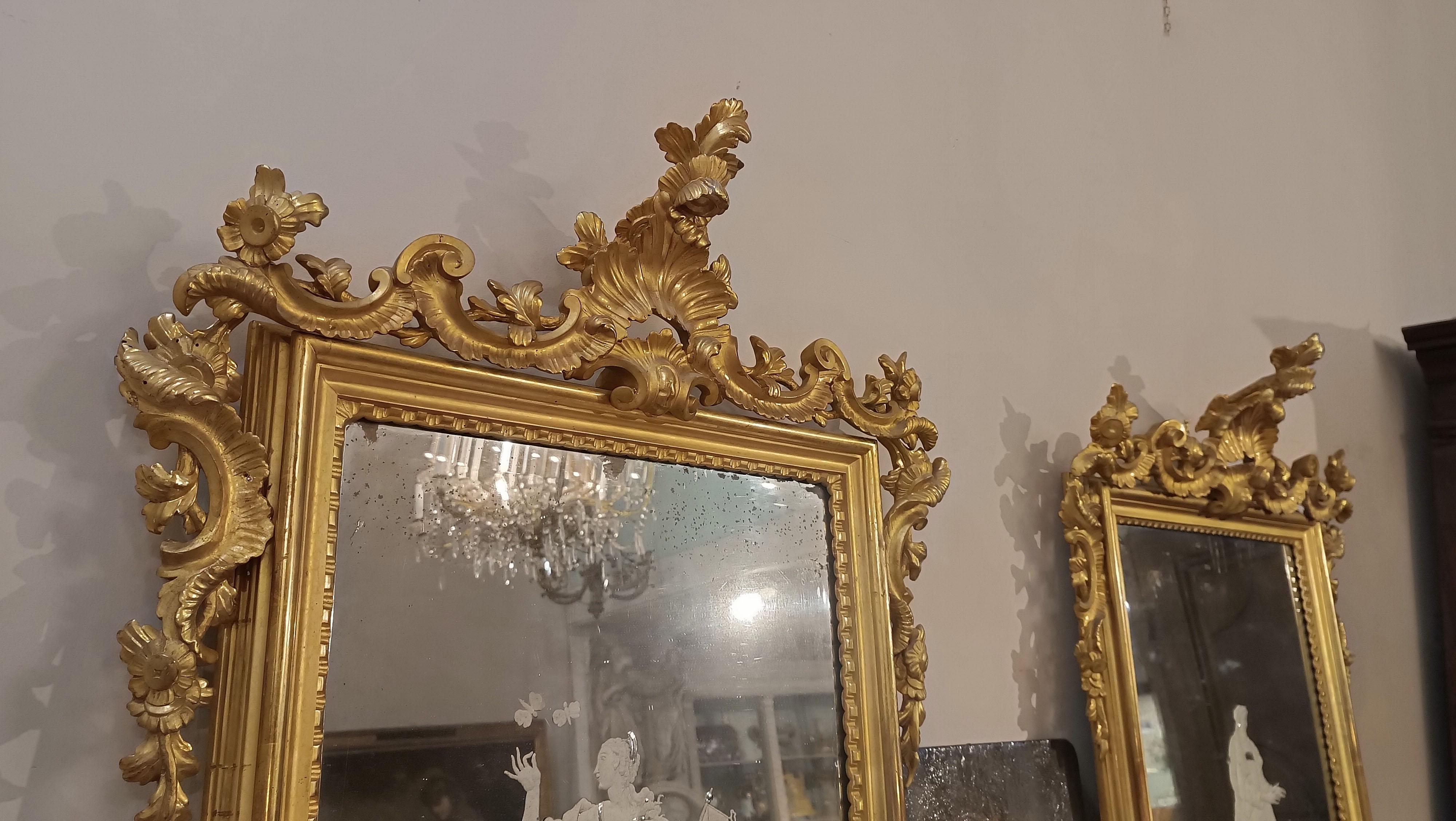 18th Century LATE 18th CENTURY NEOCLASSICAL PAIR OF MIRRORS WITH ENGRAVED GLASS in vendita