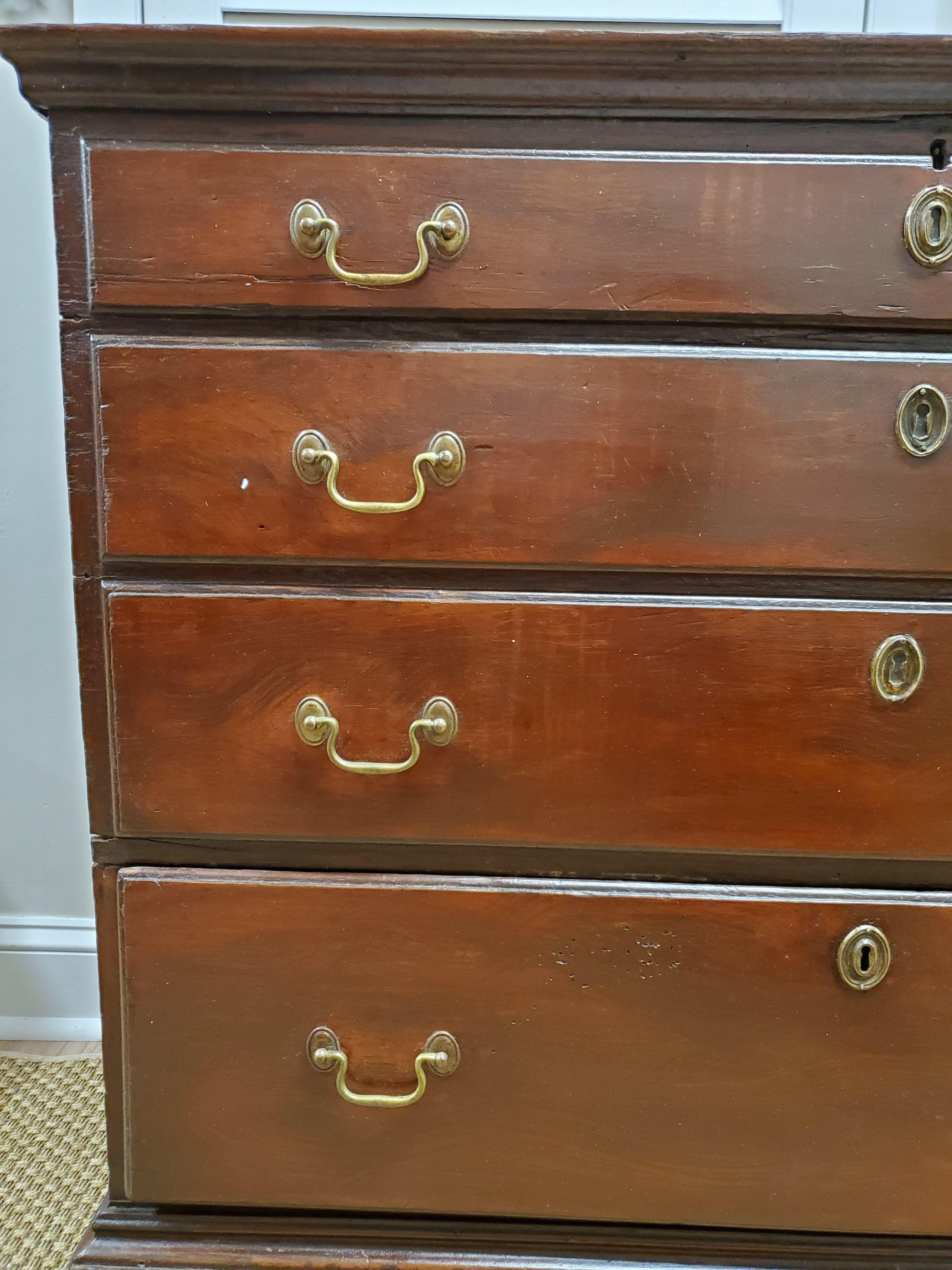 Brass Late 18th Century New England Pine Blanket Chest with False Drawers For Sale