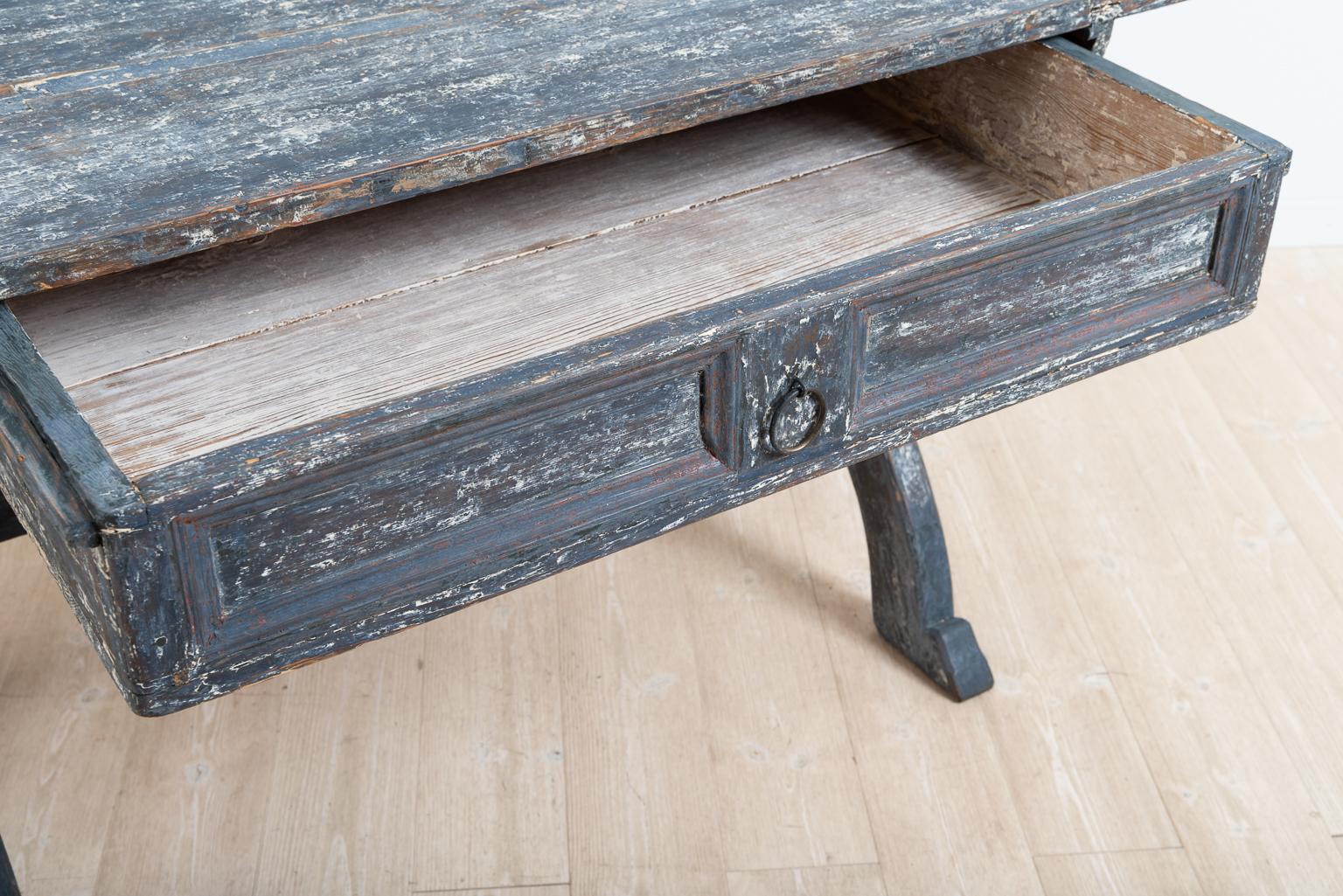 Late 18th Century Northern Swedish Blue Folk Art Trestle Table 2