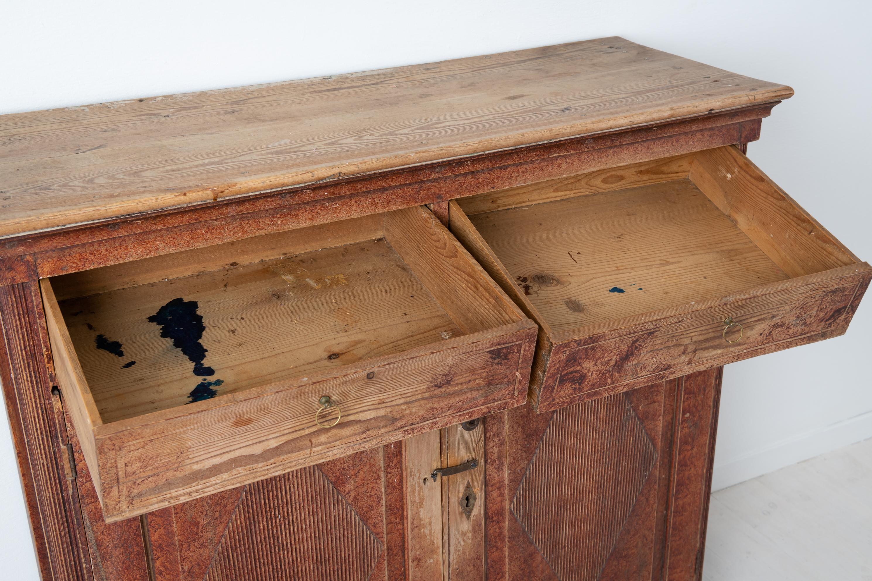 Antique Genuine Rustic Northern Swedish Gustavian Tall Wood Red Sideboard 5